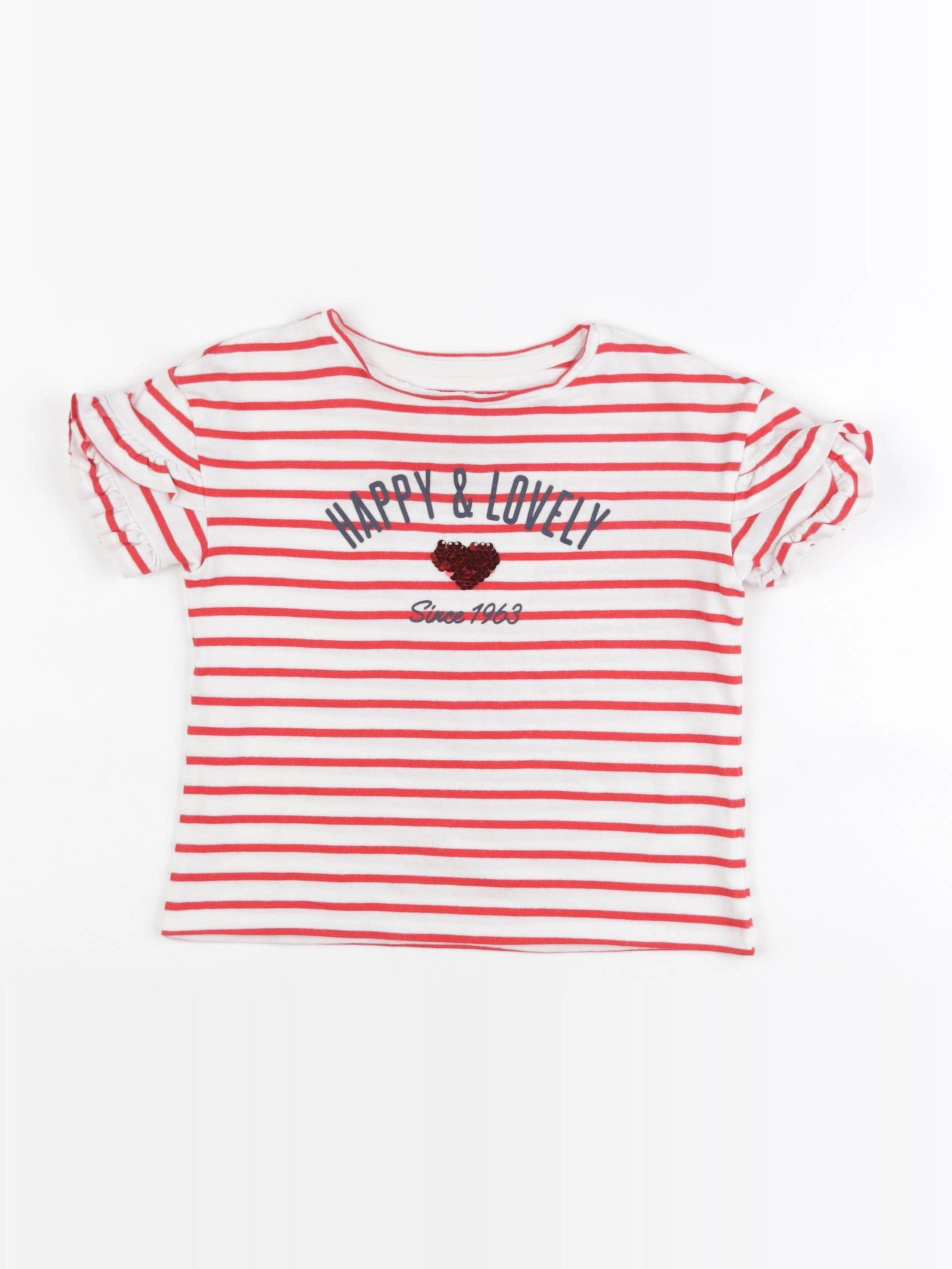 Vertbaudet - tee-shirt blanc, rouge - 3 ans