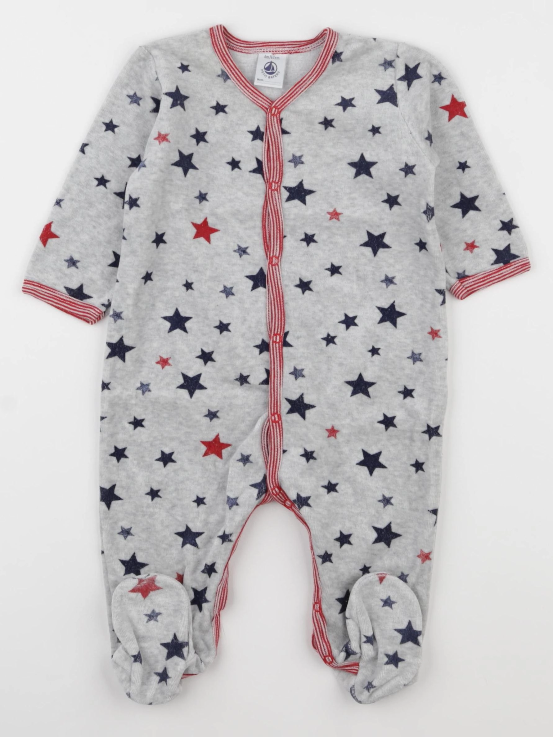 Petit Bateau - pyjama velours gris - 6 mois