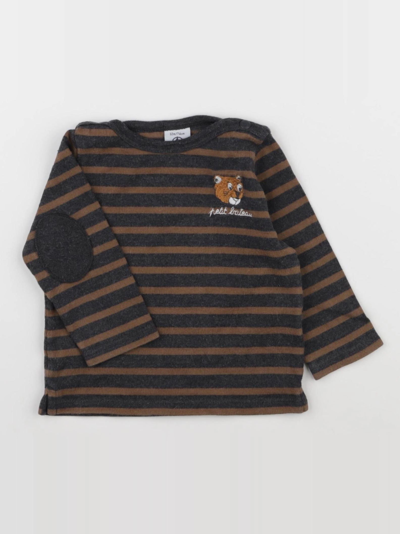 Petit Bateau - tee-shirt marron, gris - 12 mois