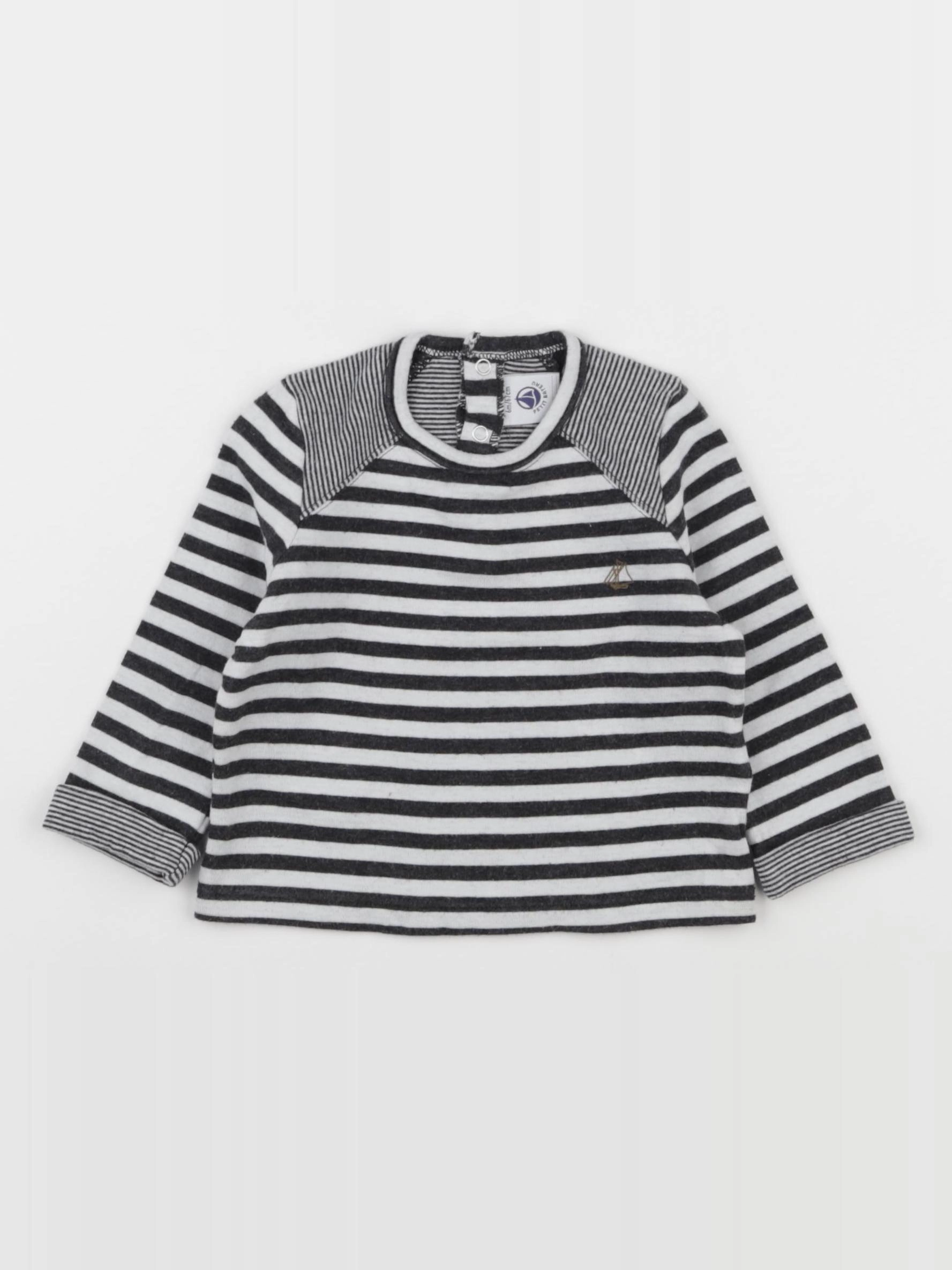 Petit Bateau - tee-shirt blanc, gris - 6 mois