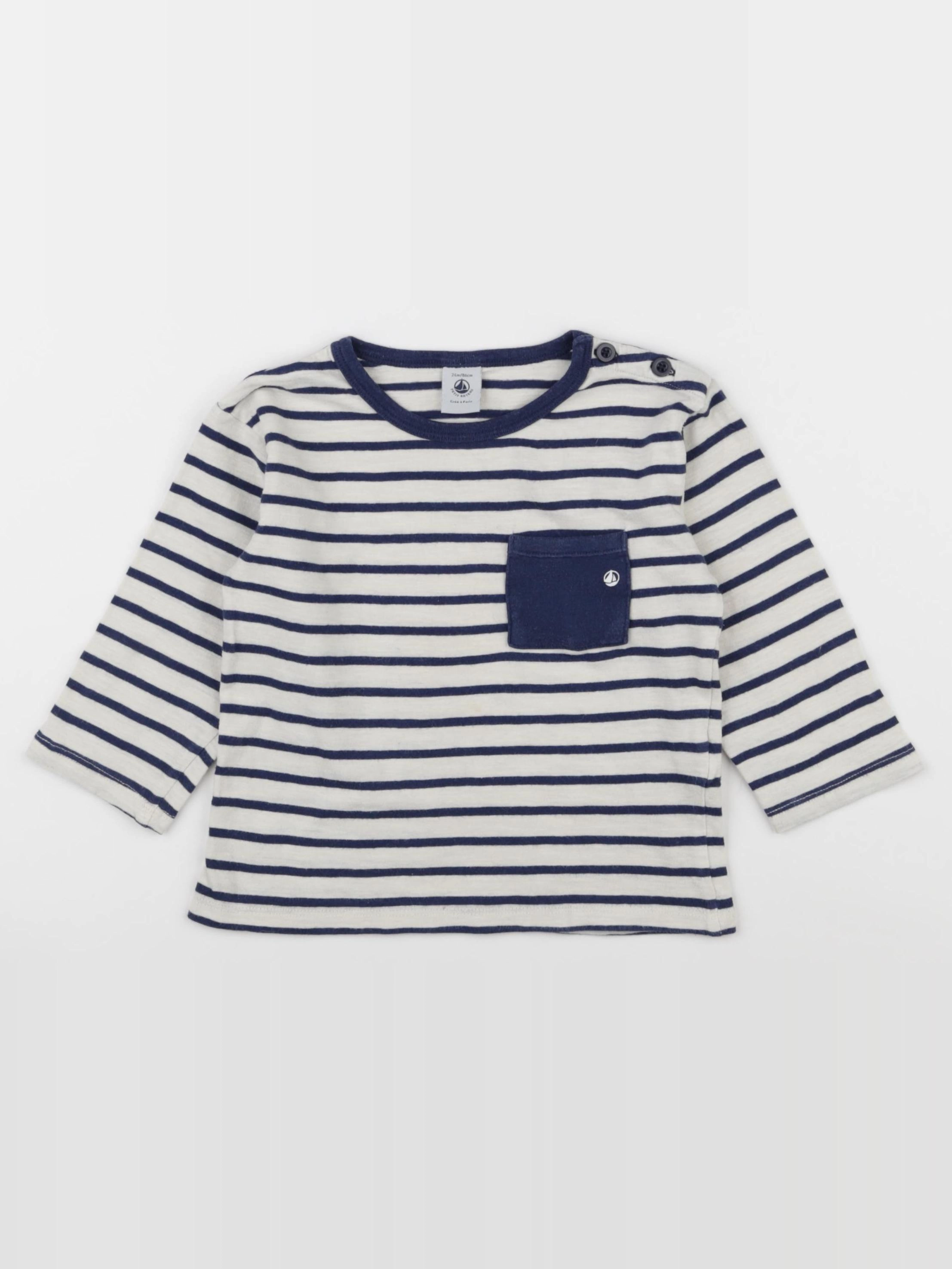 Petit Bateau - tee-shirt bleu, blanc - 24 mois