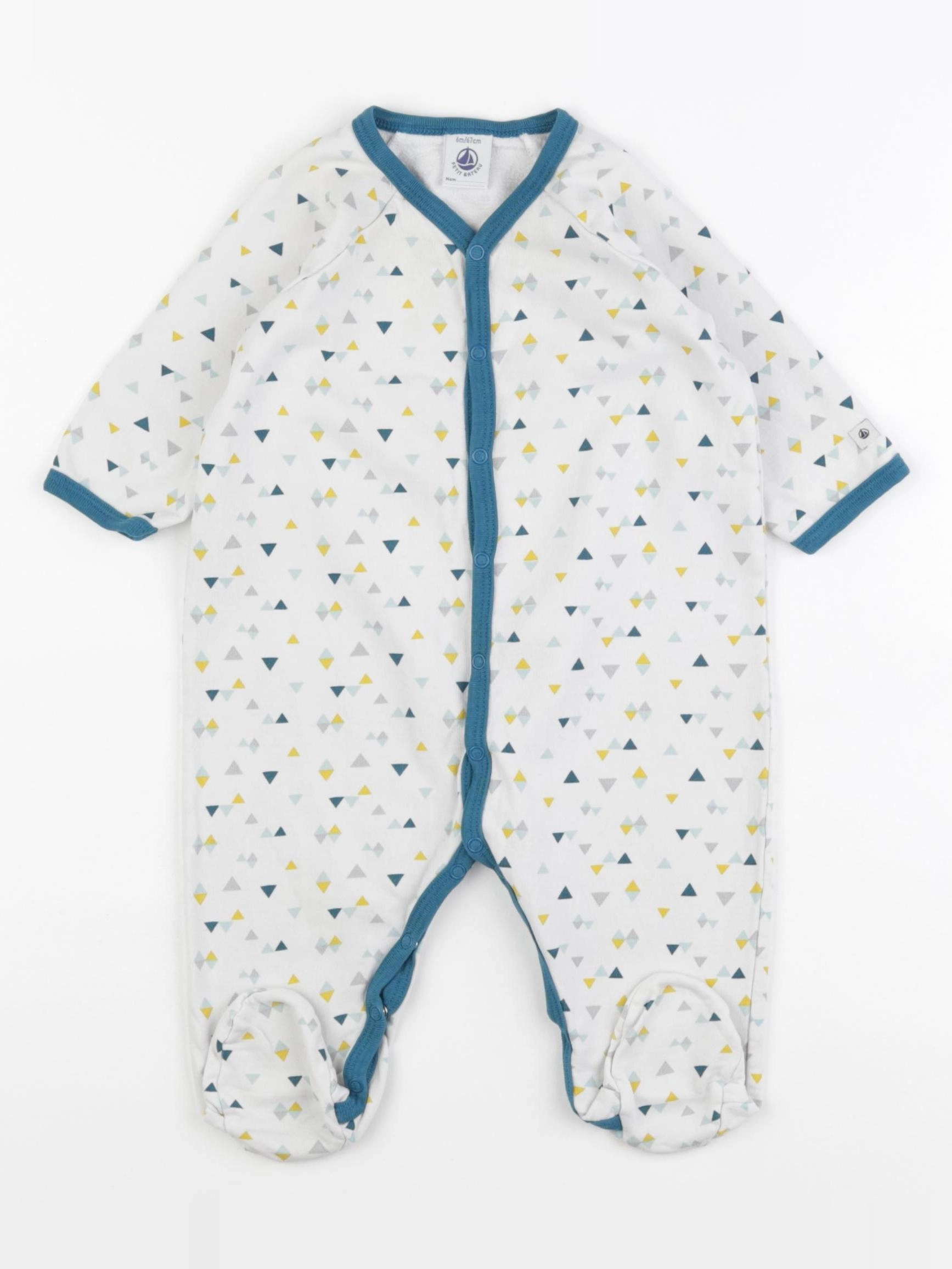 Petit Bateau - pyjama coton blanc, bleu - 6 mois