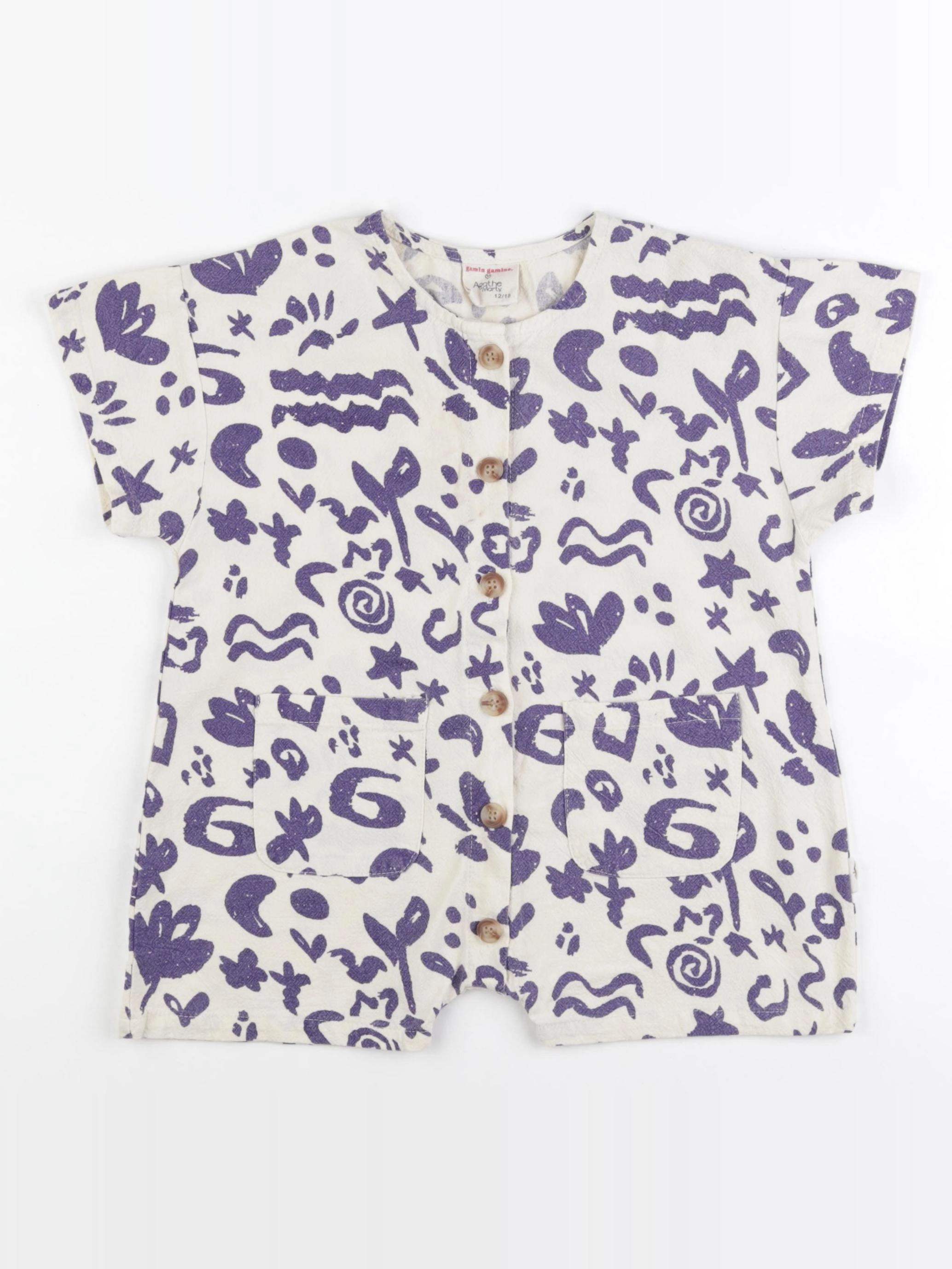 Gamin gamine - combinaison beige, violet - 12/18 mois