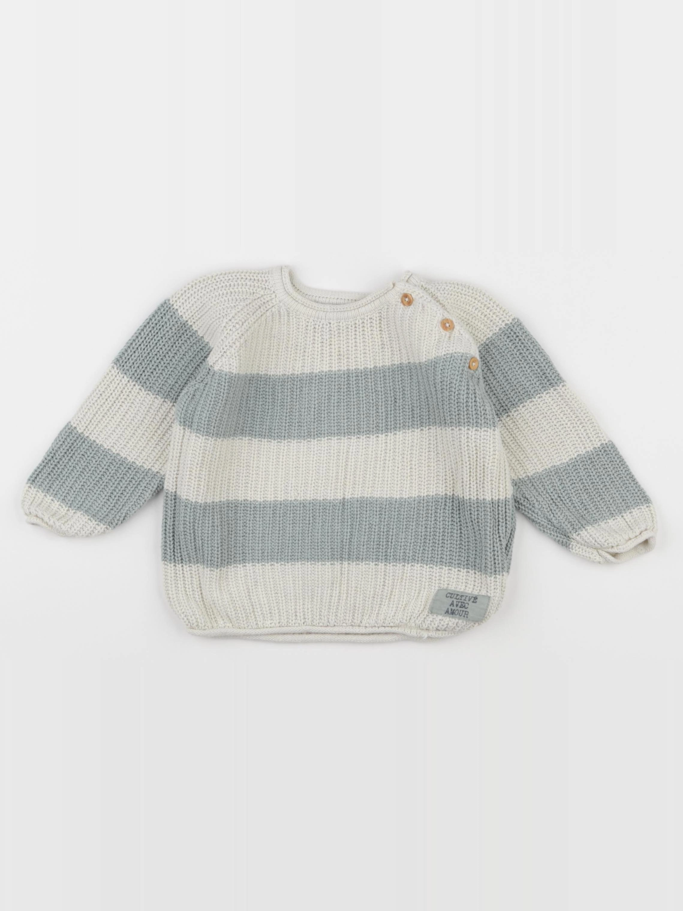 Vertbaudet - pull beige, vert - 12 mois