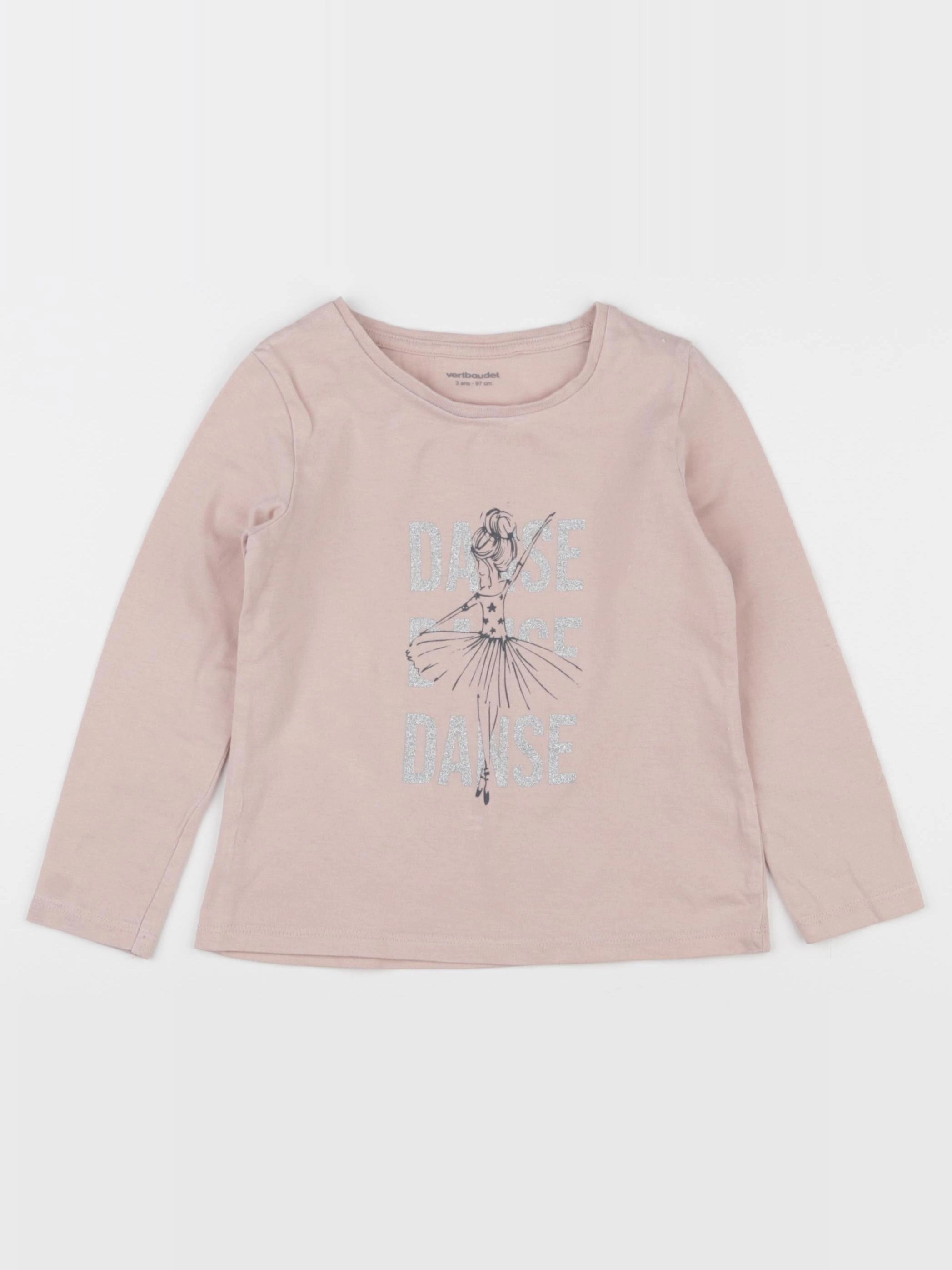 Vertbaudet - tee-shirt rose, argent - 3 ans