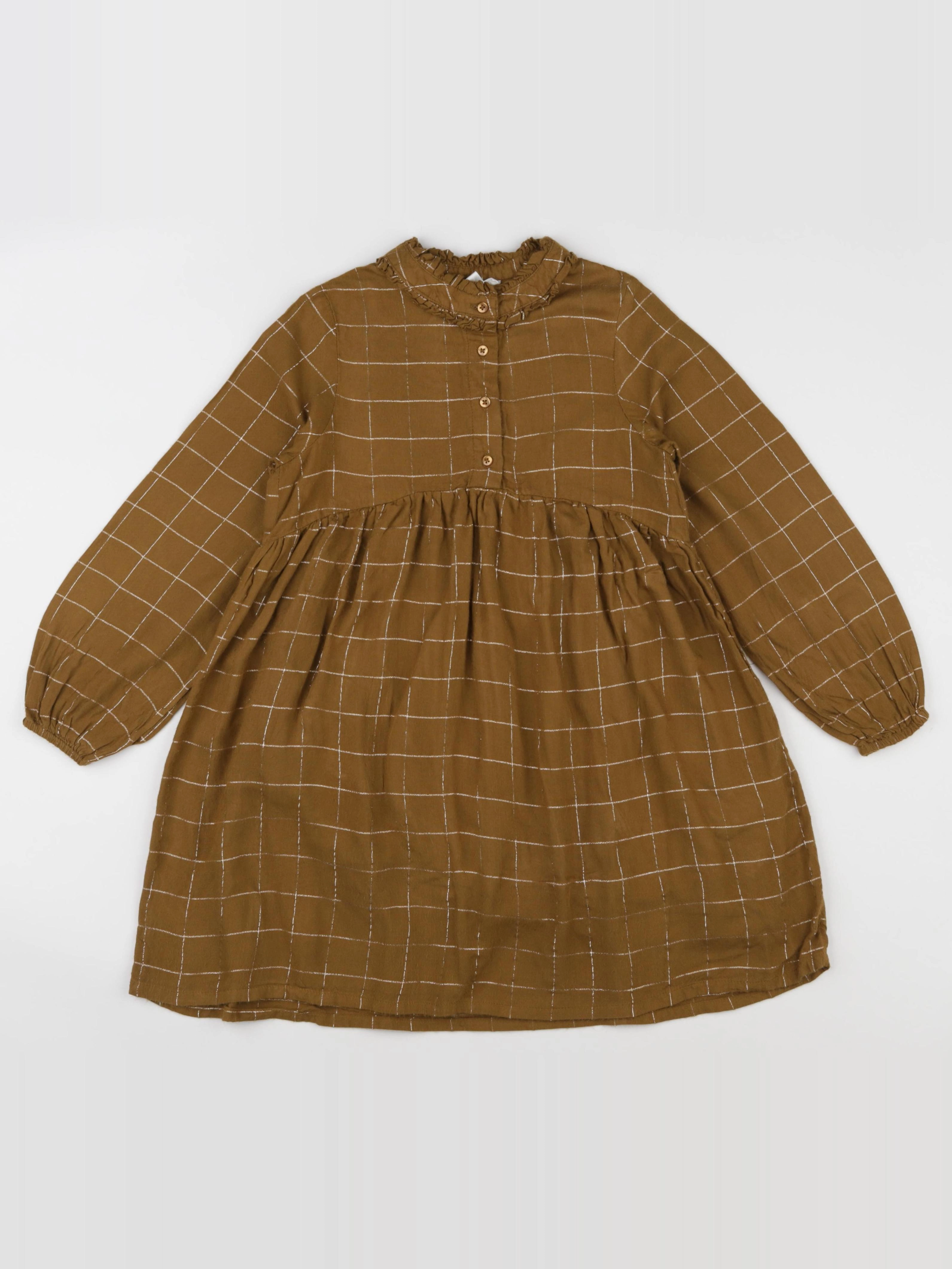 Vertbaudet - robe marron, or - 7 ans