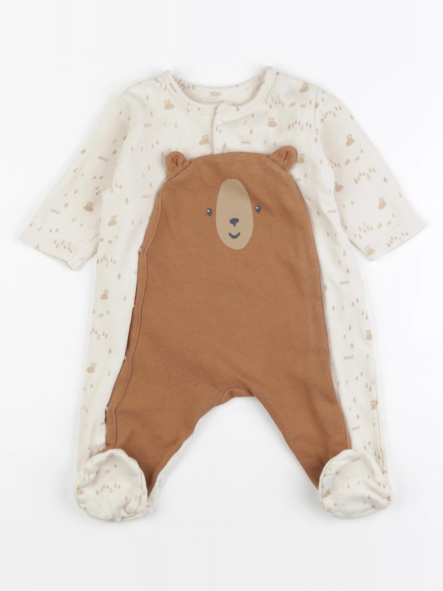 Vertbaudet - pyjama coton beige, marron - 3 mois