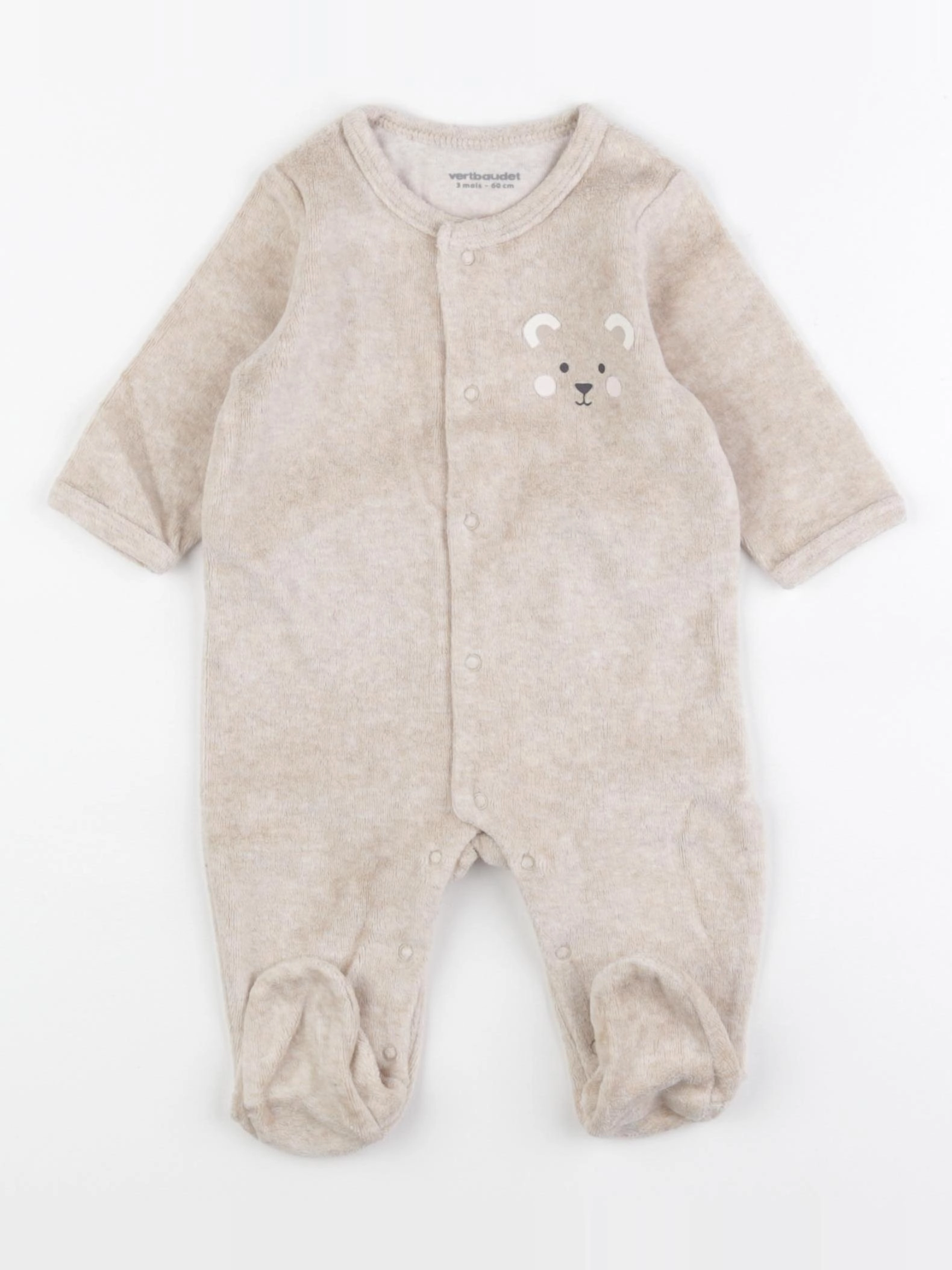 Vertbaudet - pyjama velours beige - 3 mois