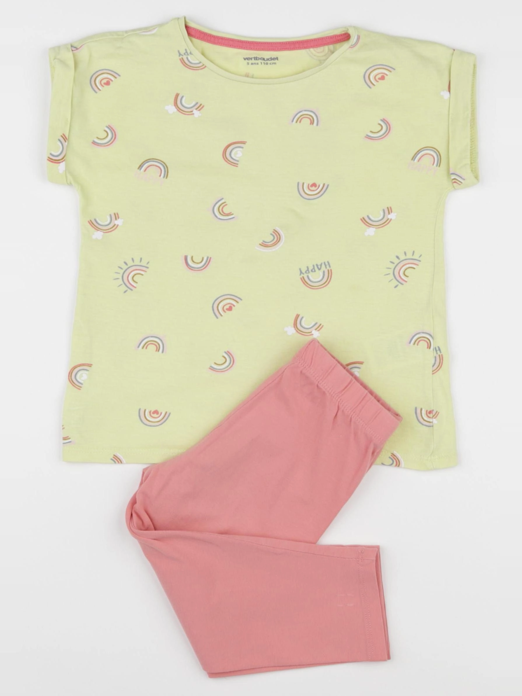 Vertbaudet - pyjama coton jaune, rose - 5 ans
