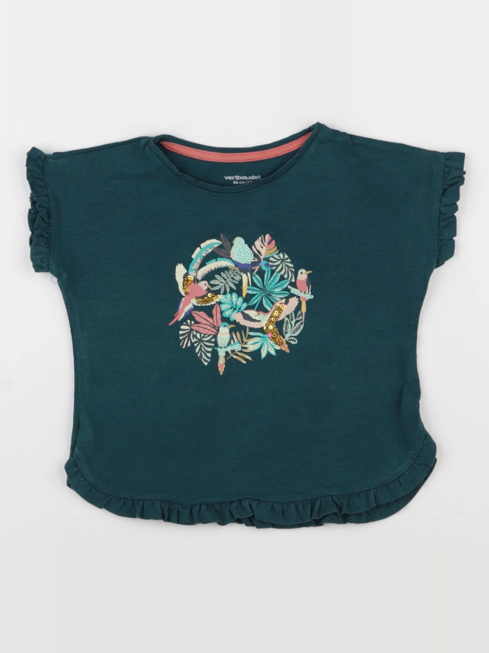 Vertbaudet - tee-shirt blanc, vert - 2 ans