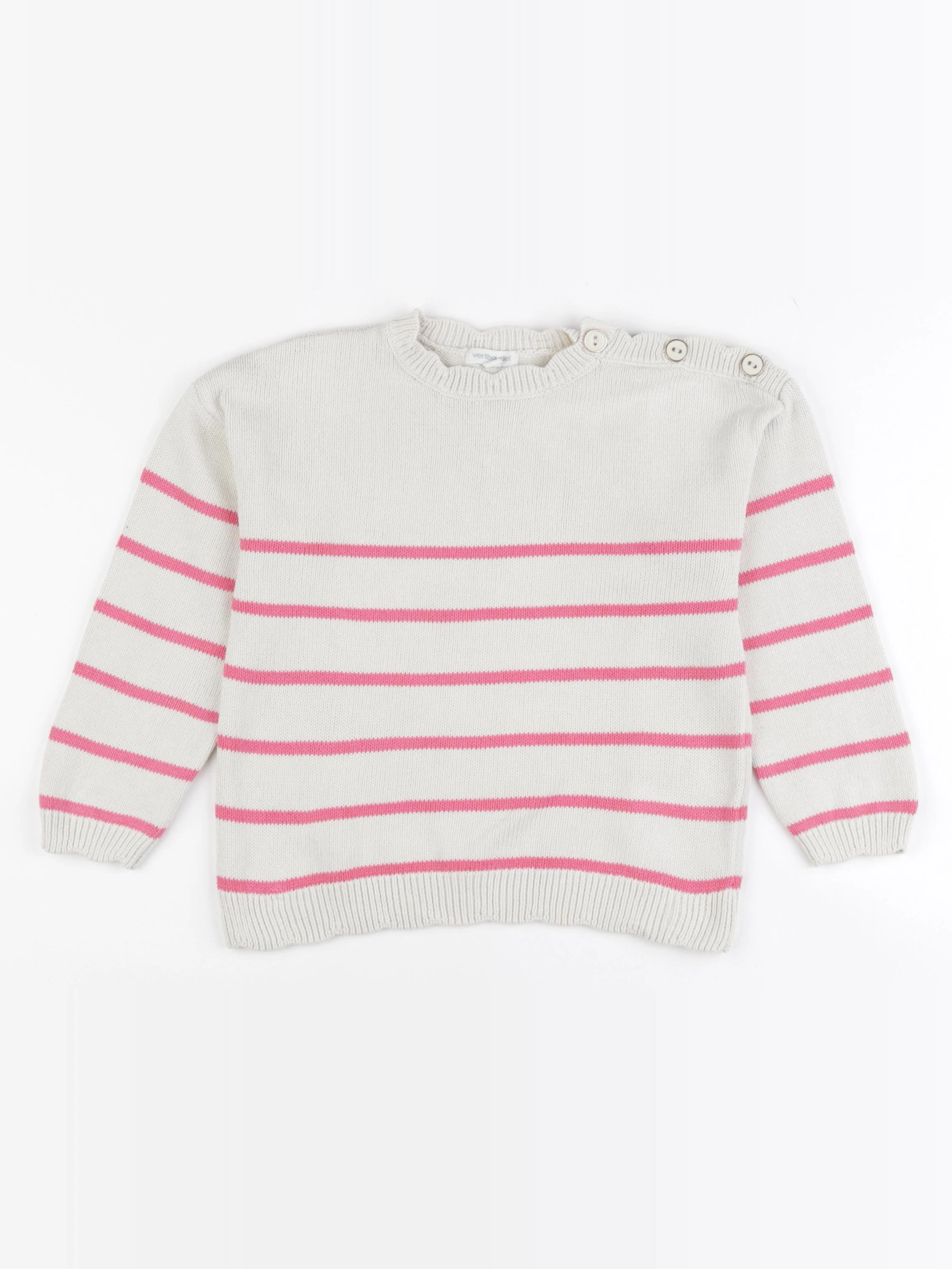 Vertbaudet - pull beige, rose - 6 ans