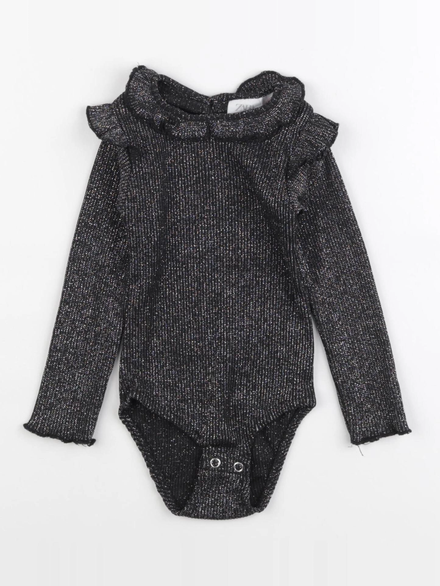 Zara - body à col noir, argent - 12/18 mois
