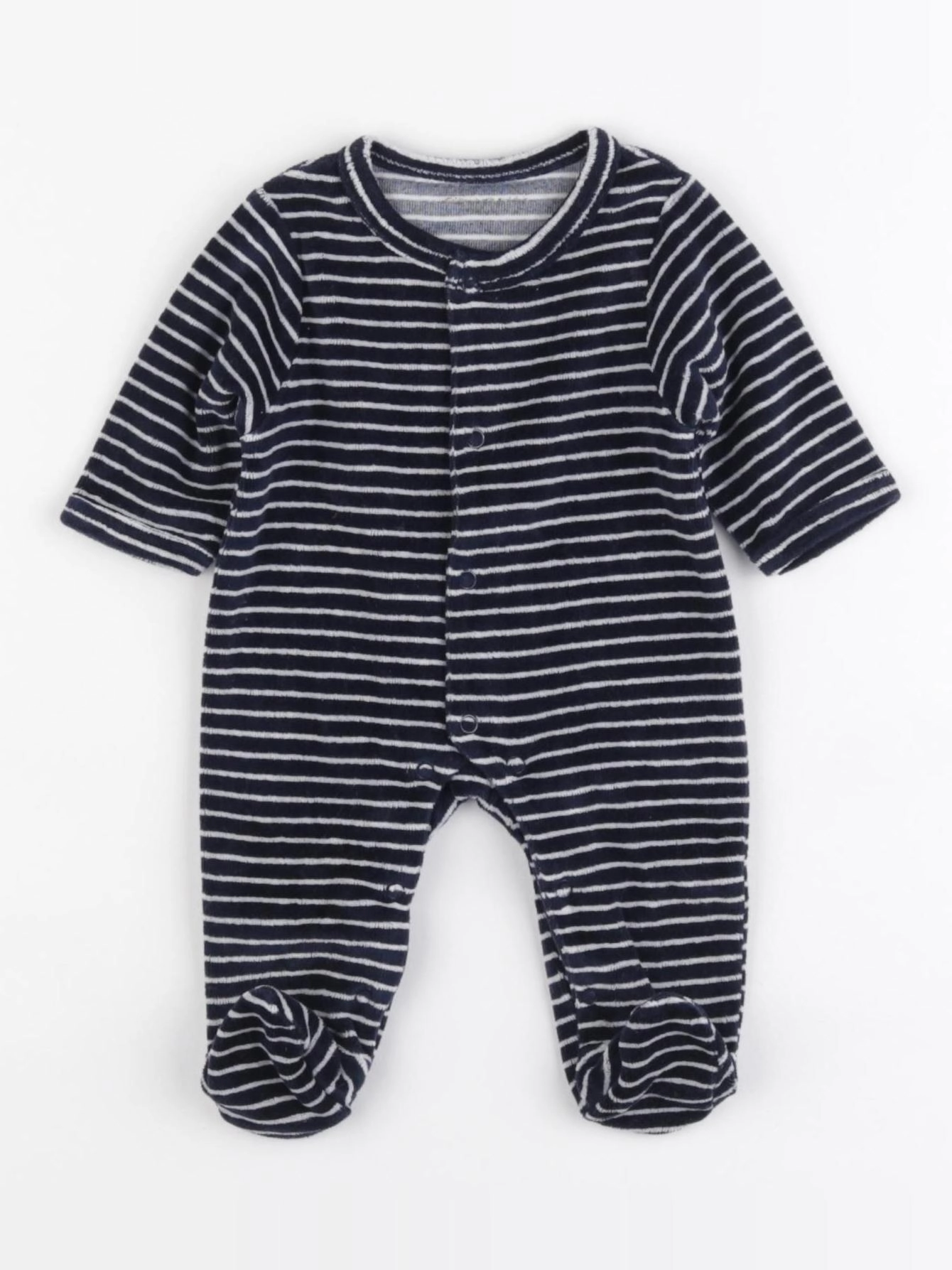 Vertbaudet - pyjama velours bleu, blanc - 0 mois