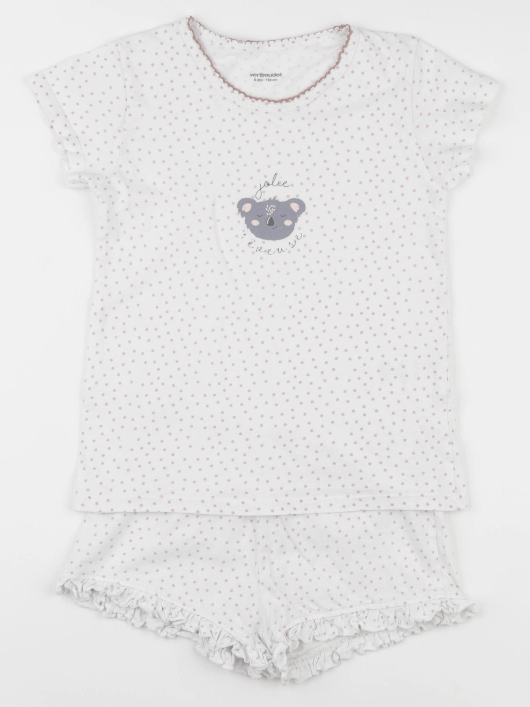 Vertbaudet - pyjama coton blanc, rose - 6 ans