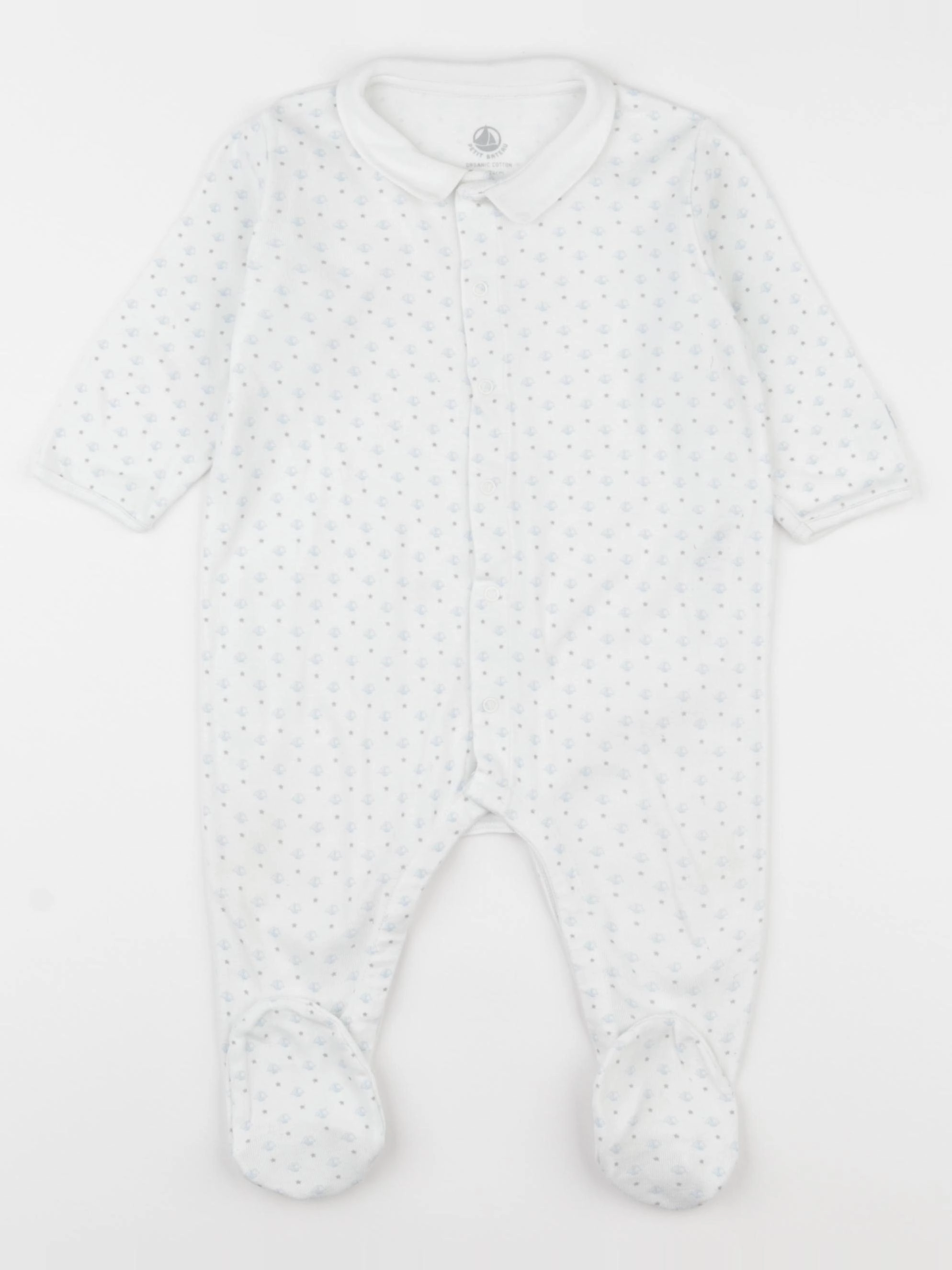 Petit Bateau - pyjama coton blanc, bleu - 12 mois