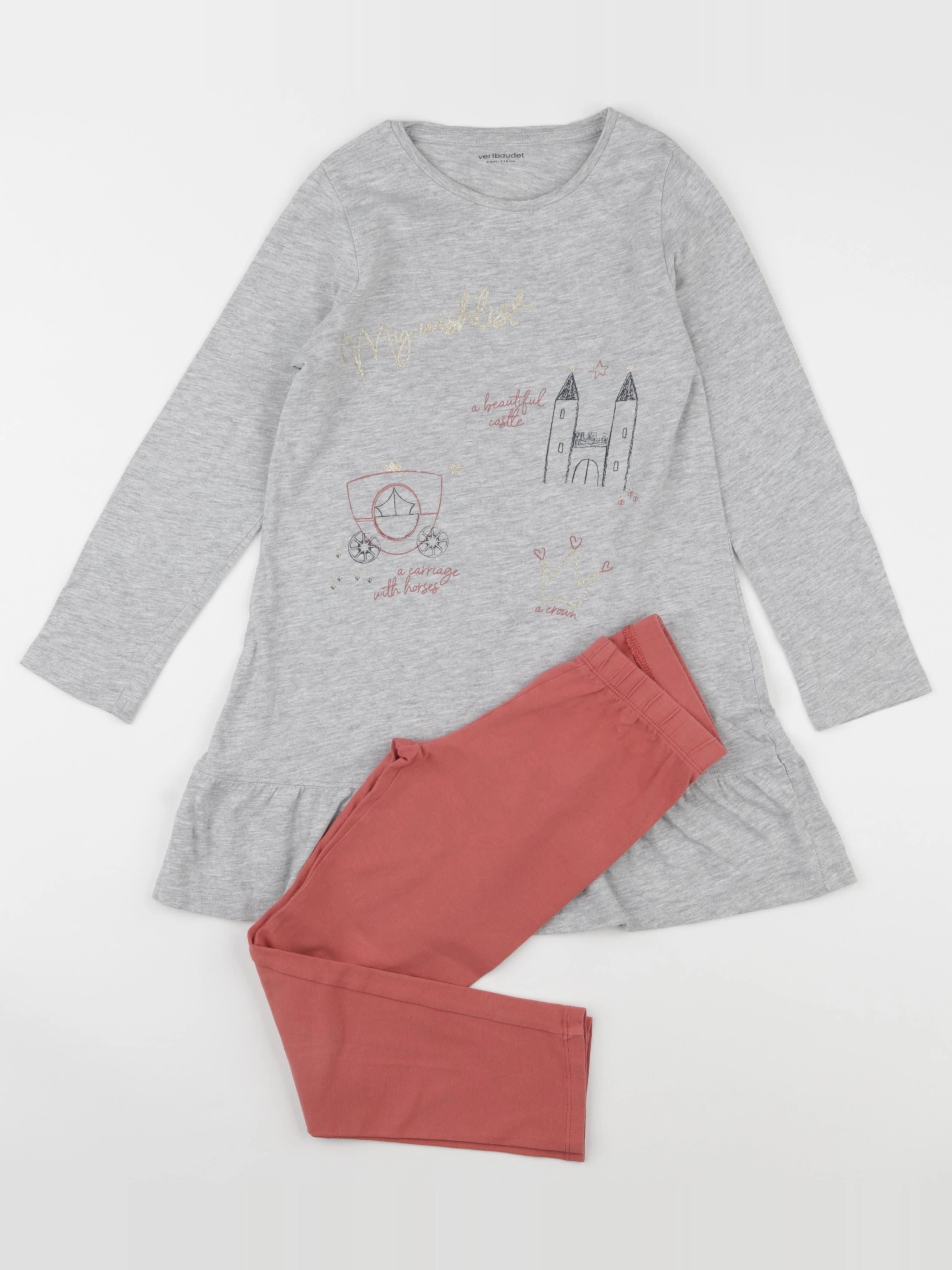 Vertbaudet - pyjama coton gris, rouge - 6 ans