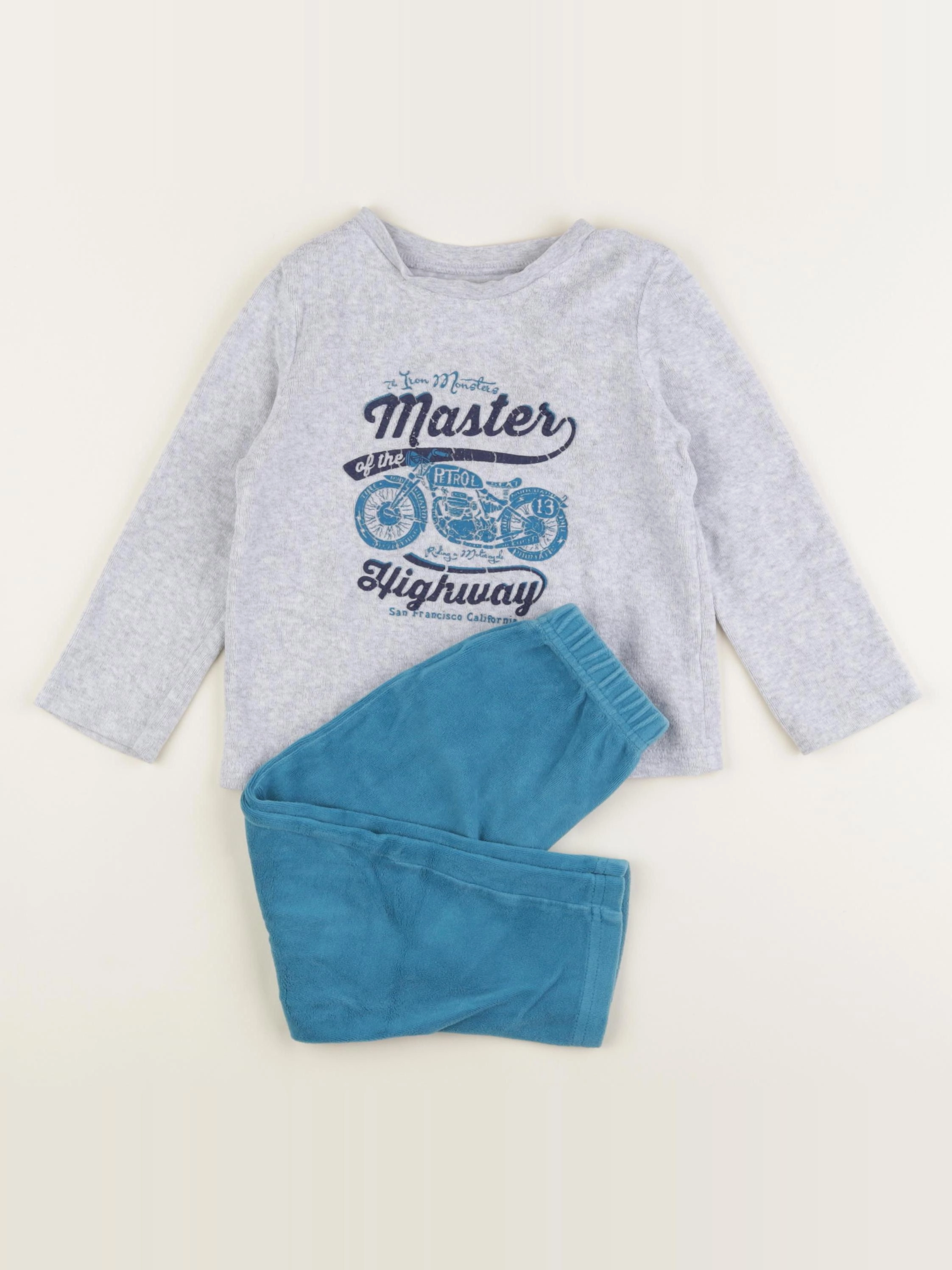 Vertbaudet - pyjama velours gris, bleu - 3 ans