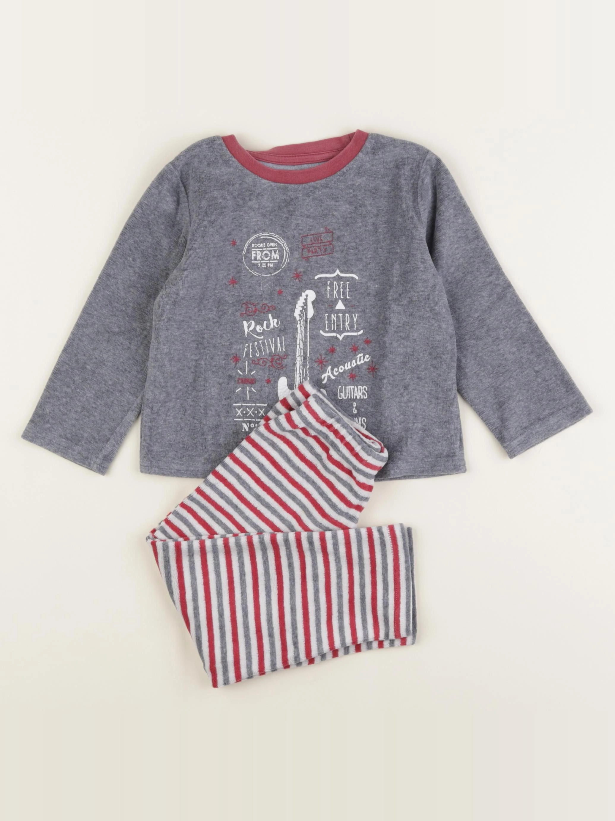 Vertbaudet - pyjama velours gris, rouge - 2 ans