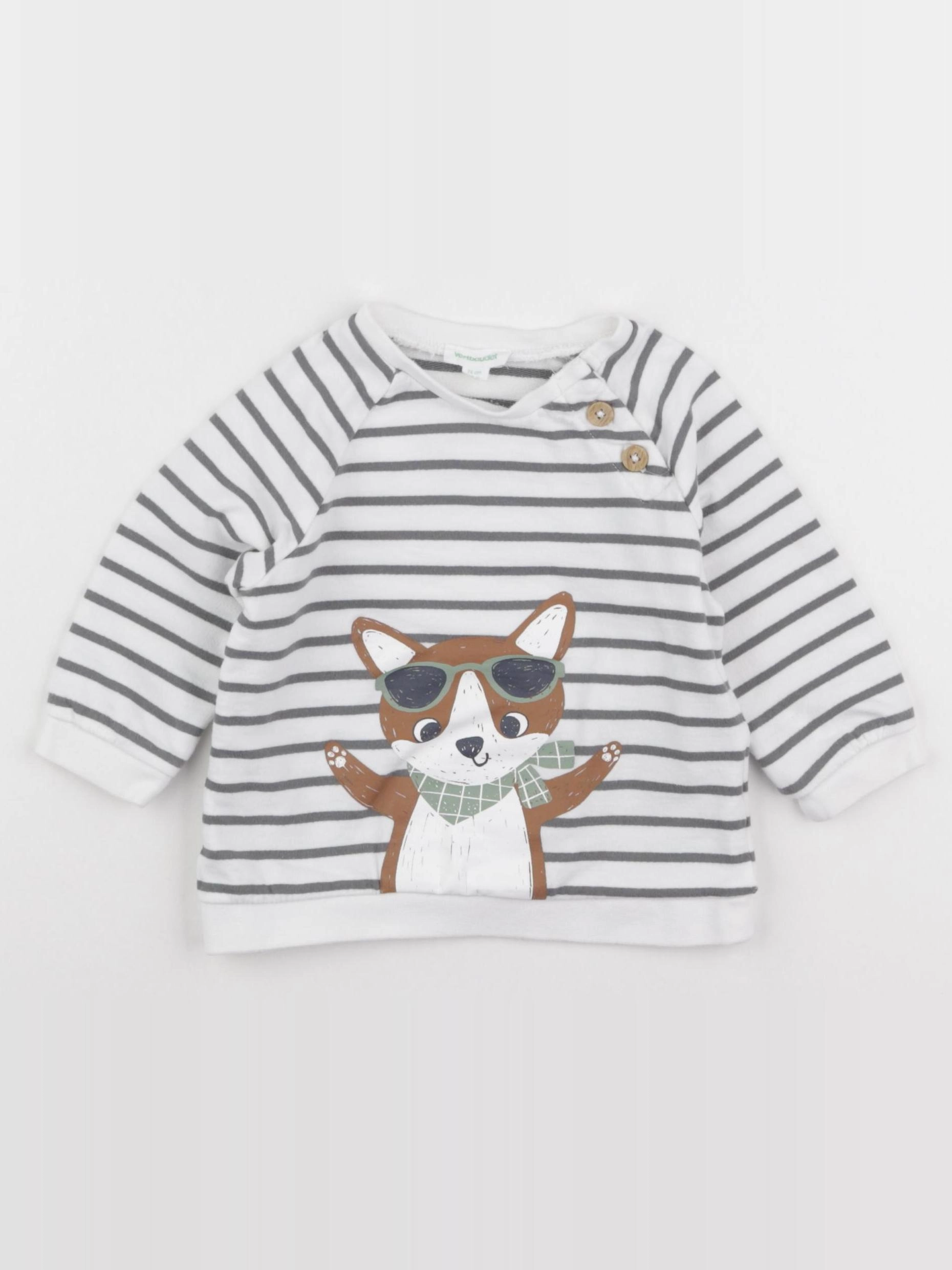 Vertbaudet - sweat blanc, gris - 12 mois