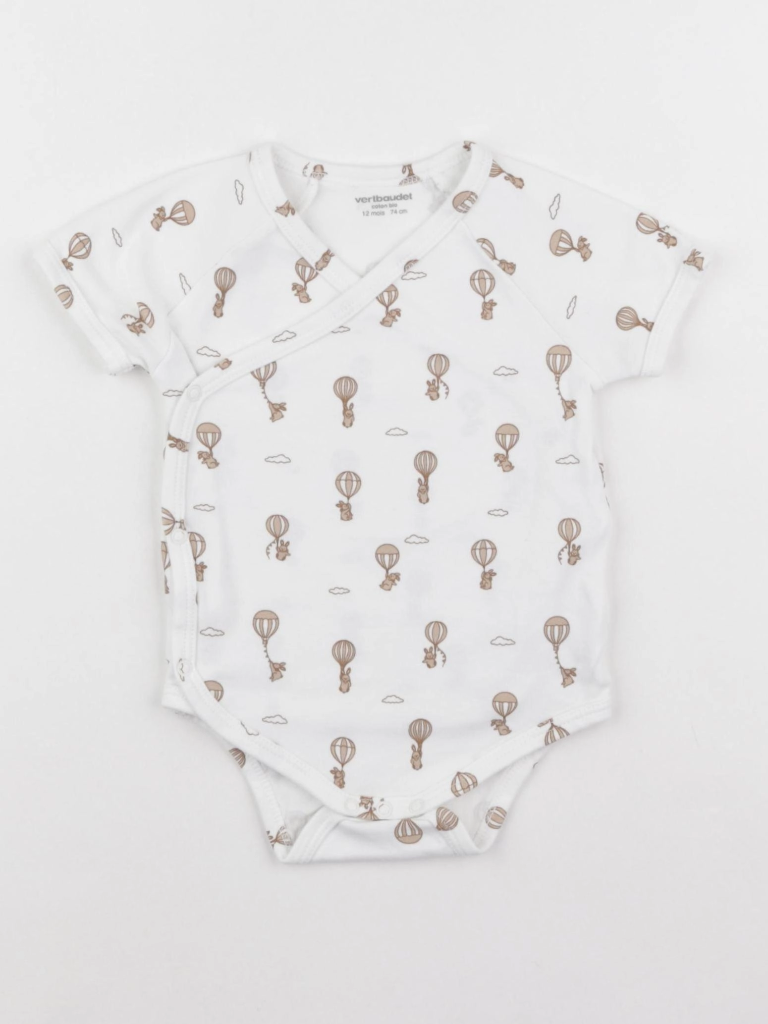 Vertbaudet - body blanc, marron - 12 mois