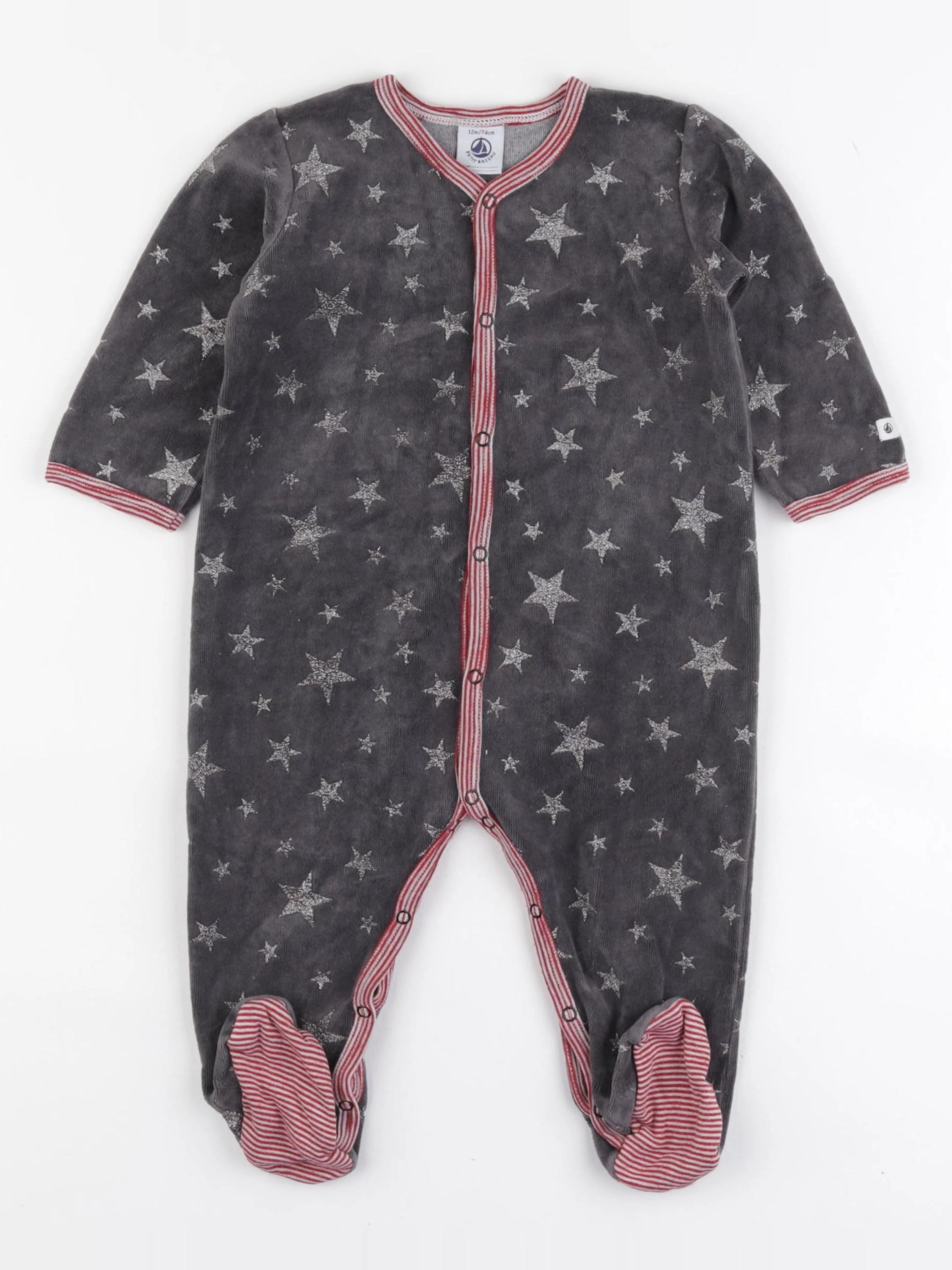 Petit Bateau - pyjama velours gris - 12 mois