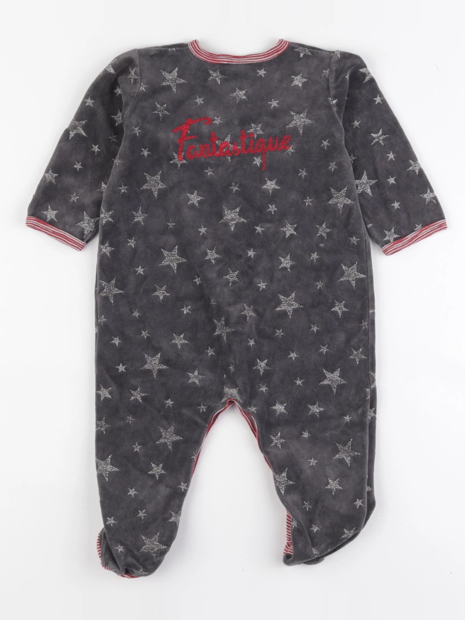 Petit Bateau - pyjama velours gris - 12 mois