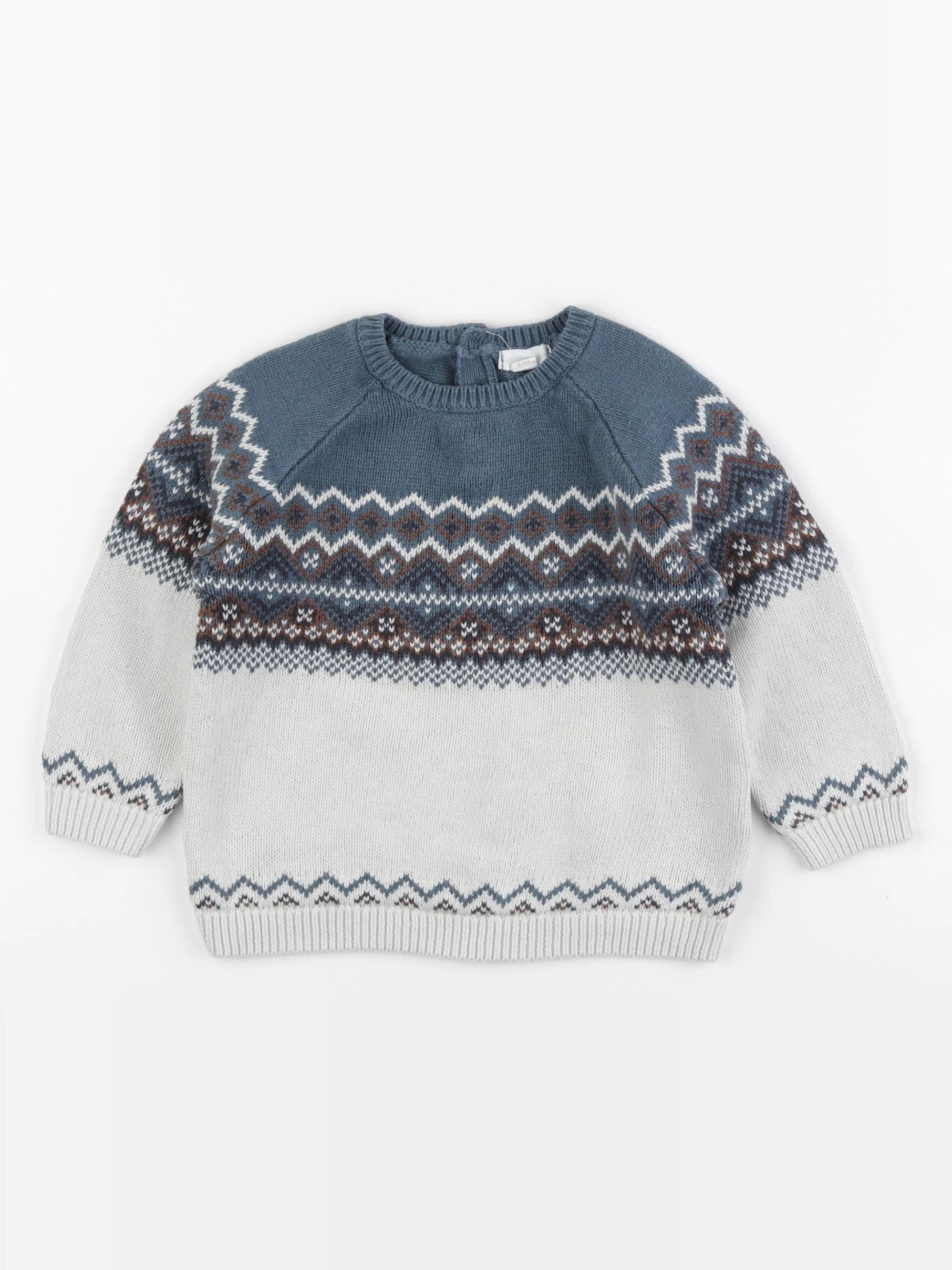 Vertbaudet - pull bleu, blanc - 2 ans