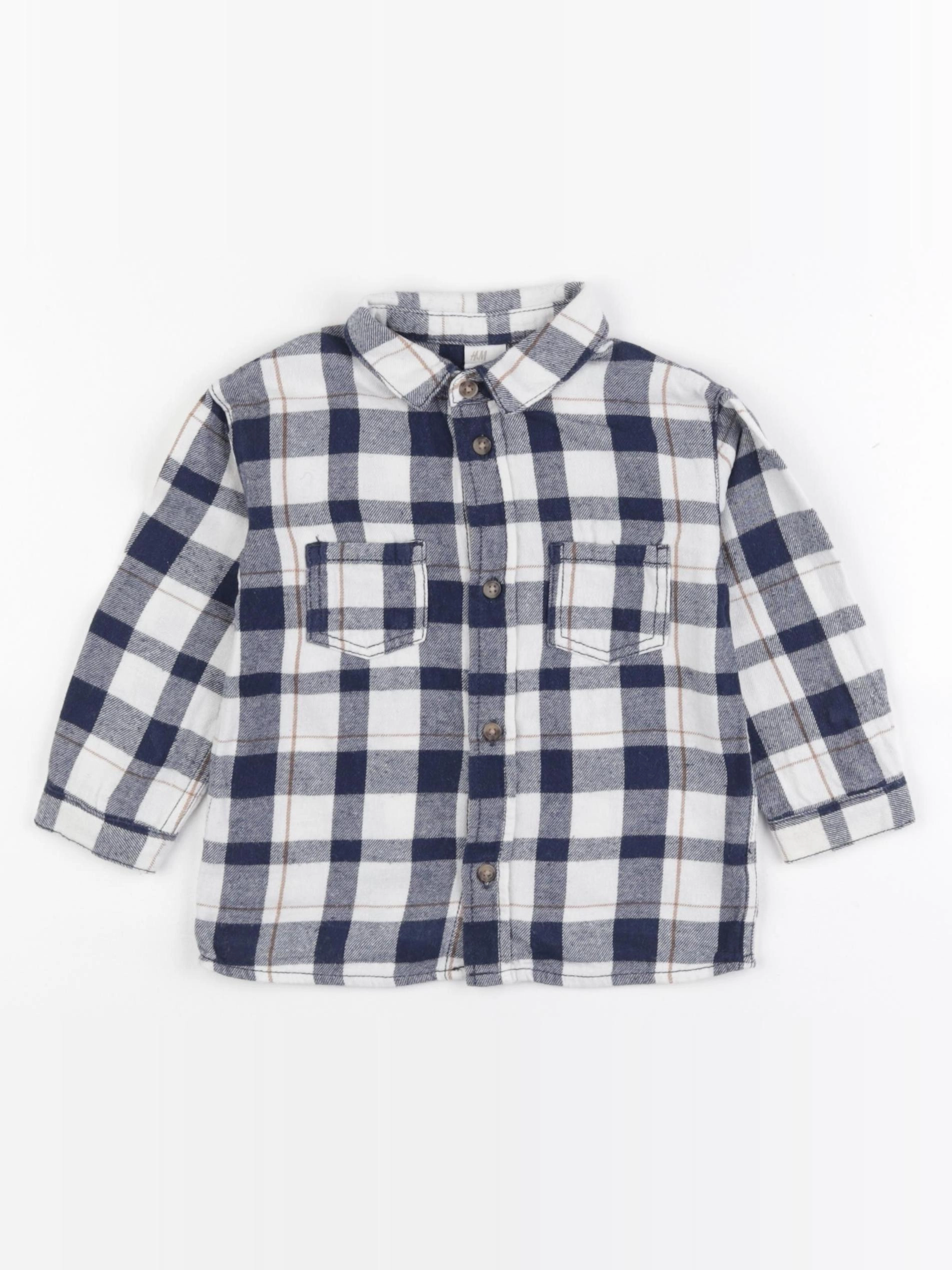 H&M - chemise bleu, blanc - 12 mois