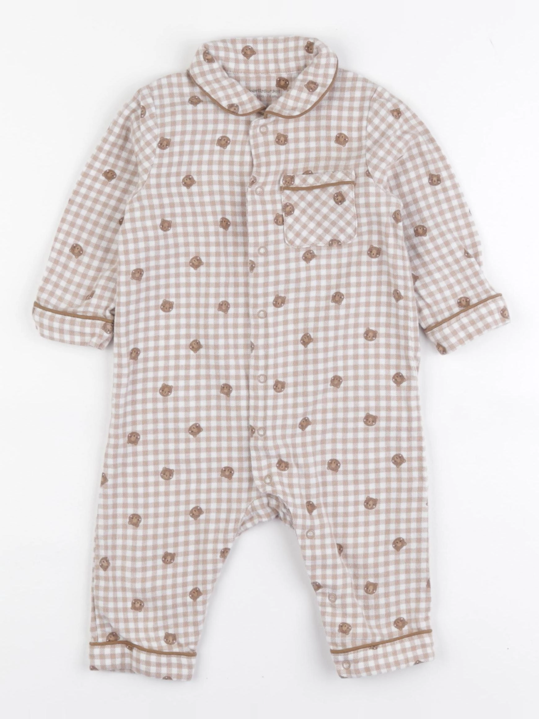 Vertbaudet - pyjama coton blanc, marron - 12 mois