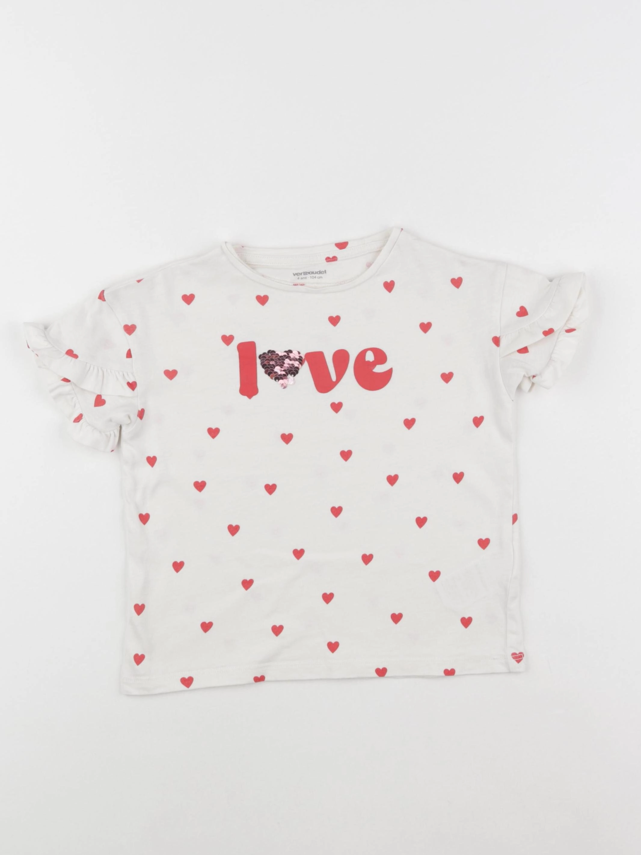 Vertbaudet - tee-shirt beige, rouge - 4 ans