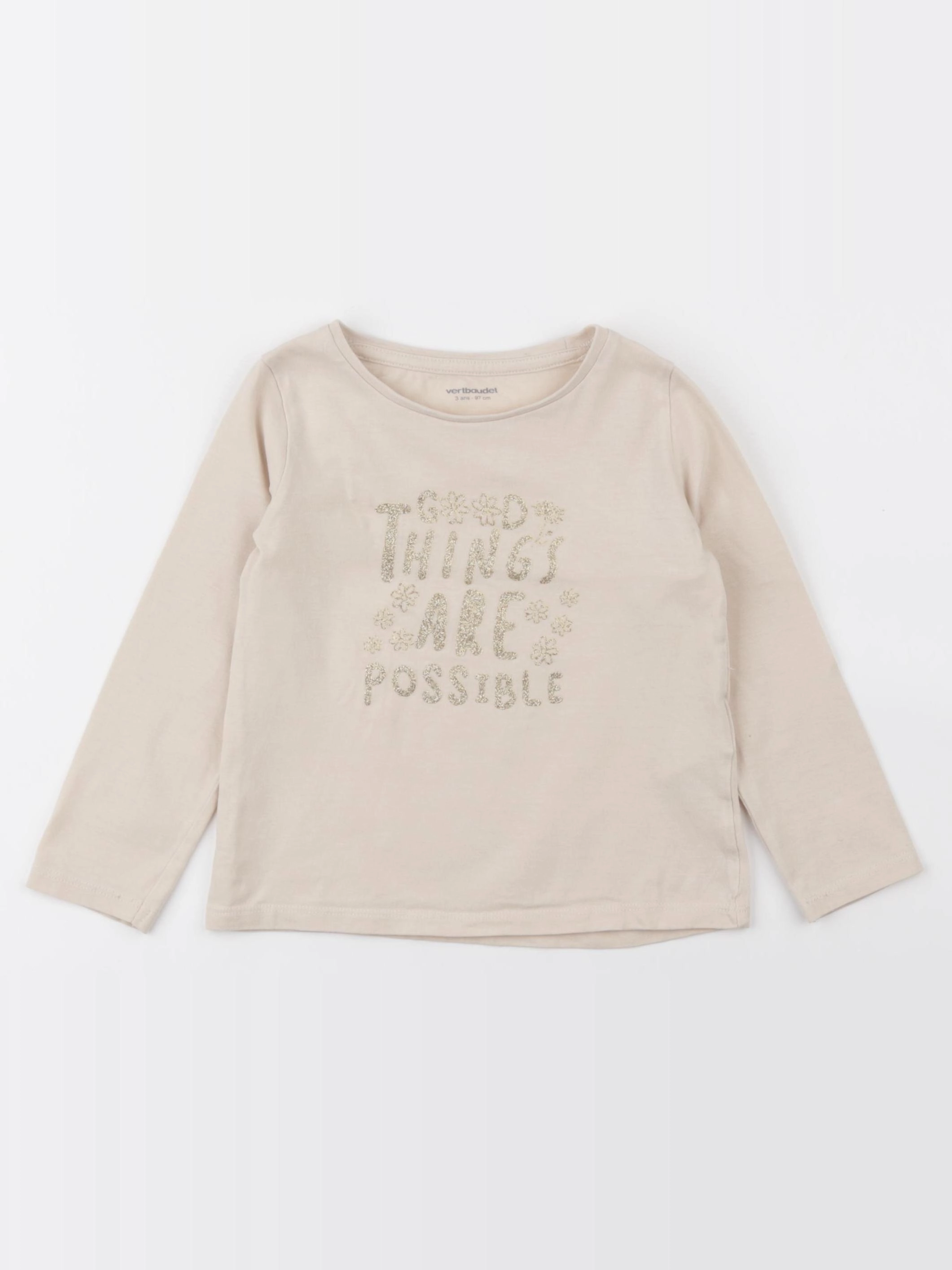 Vertbaudet - tee-shirt beige, or - 3 ans