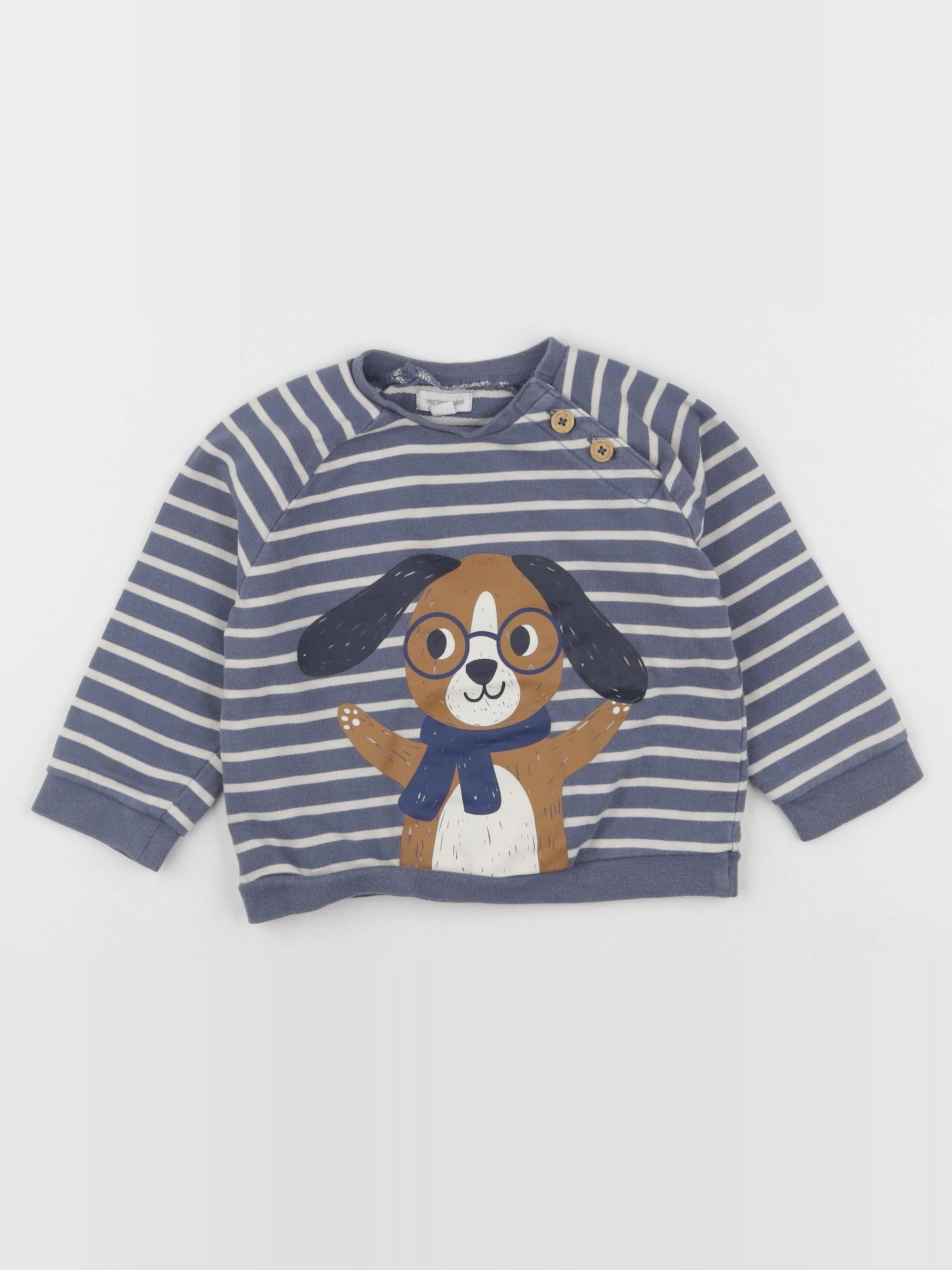 Vertbaudet - sweat bleu, beige - 18 mois