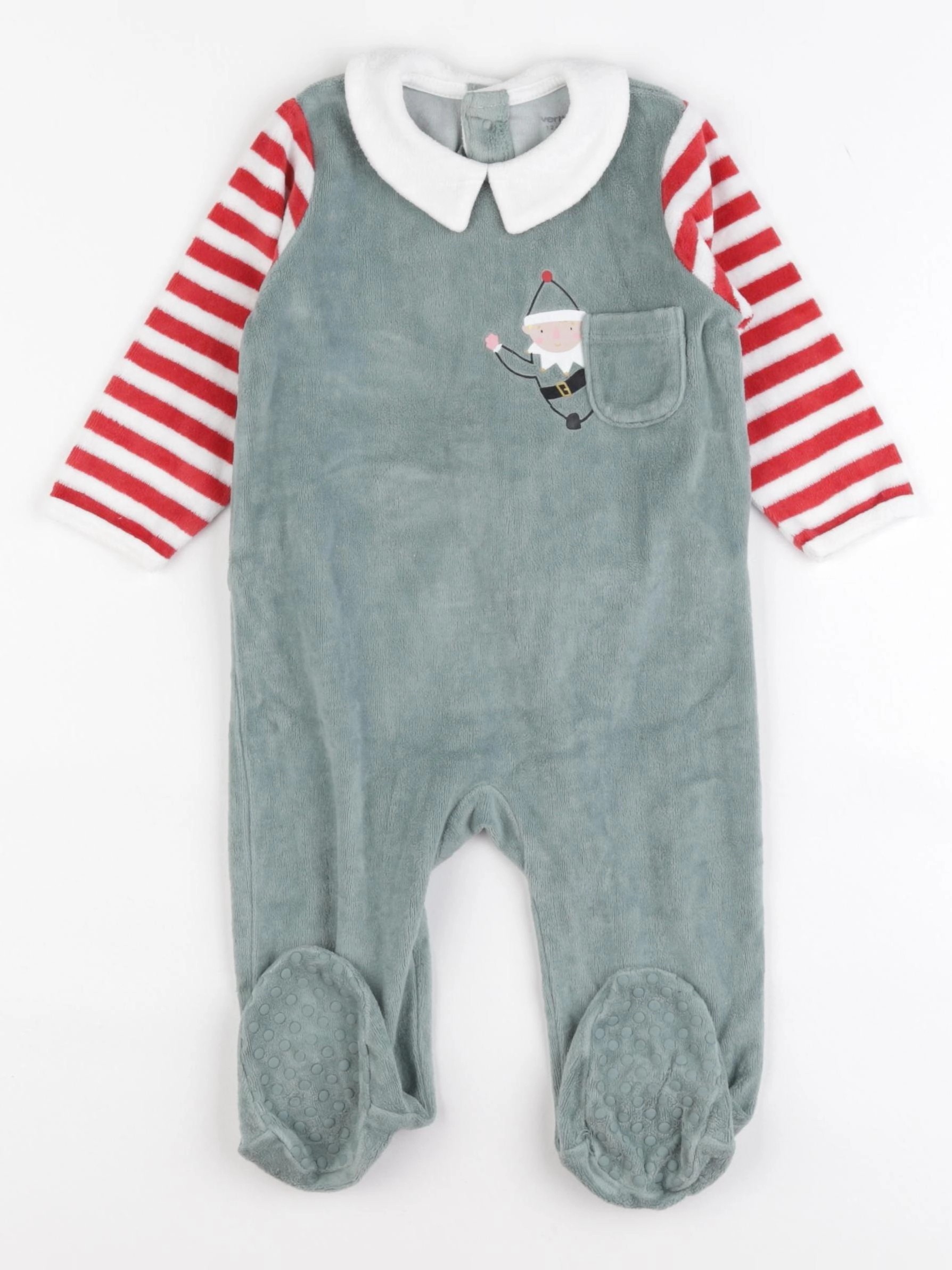 Vertbaudet - pyjama velours vert, rouge - 12 mois
