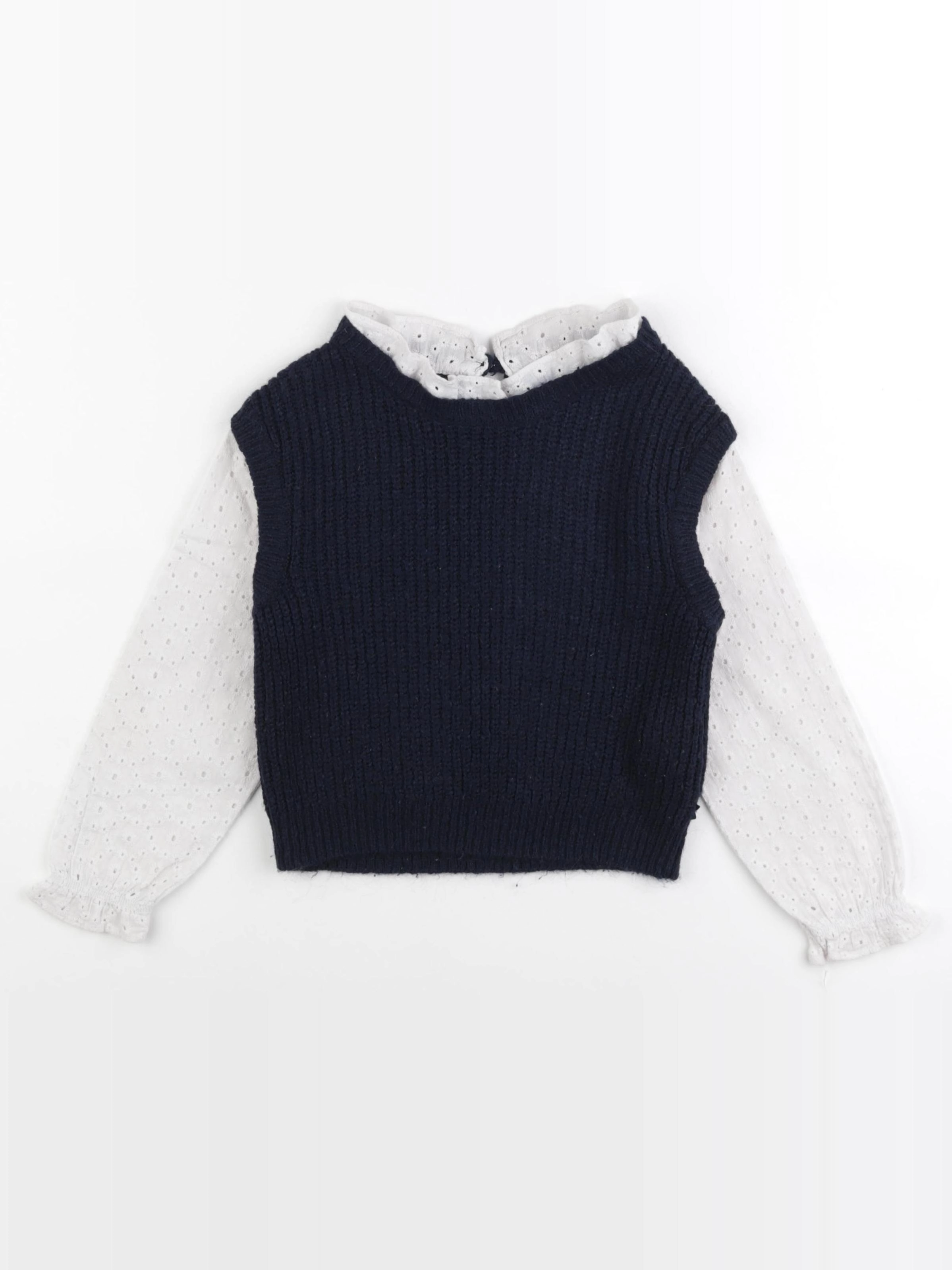 Okaidi - pull blanc, bleu - 6 ans