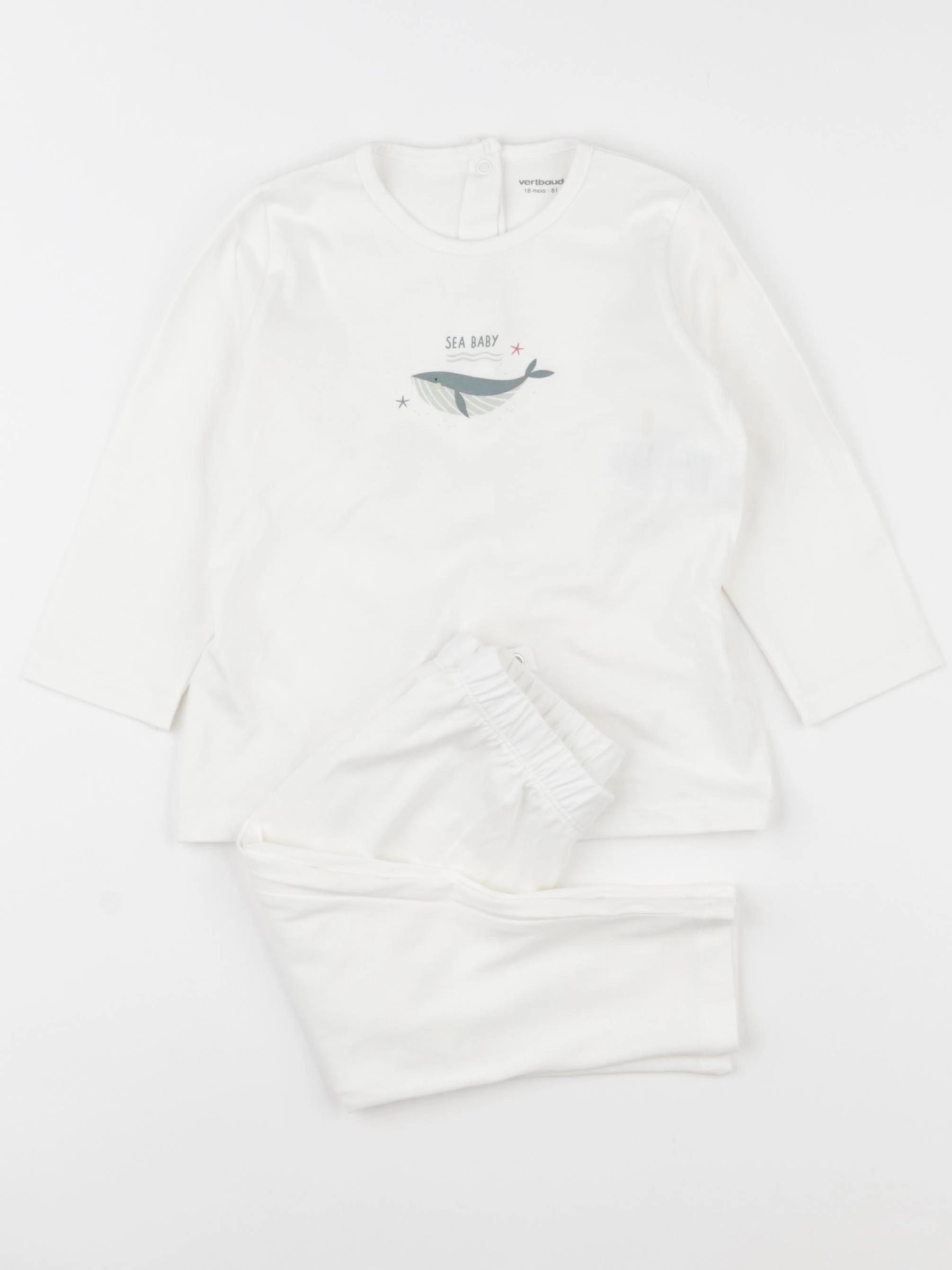 Vertbaudet - pyjama coton blanc - 18 mois