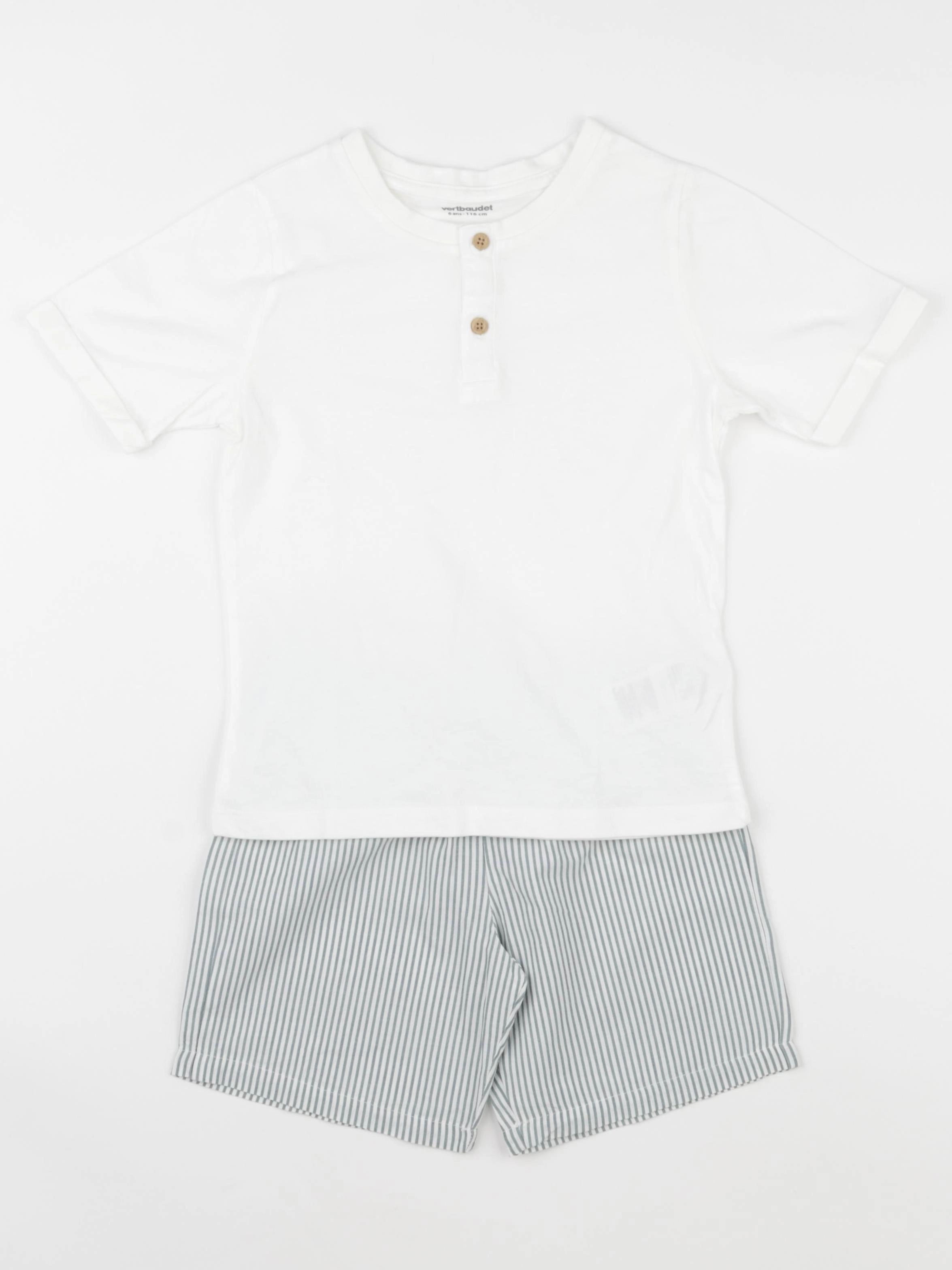 Vertbaudet - pyjama coton blanc, vert - 6 ans