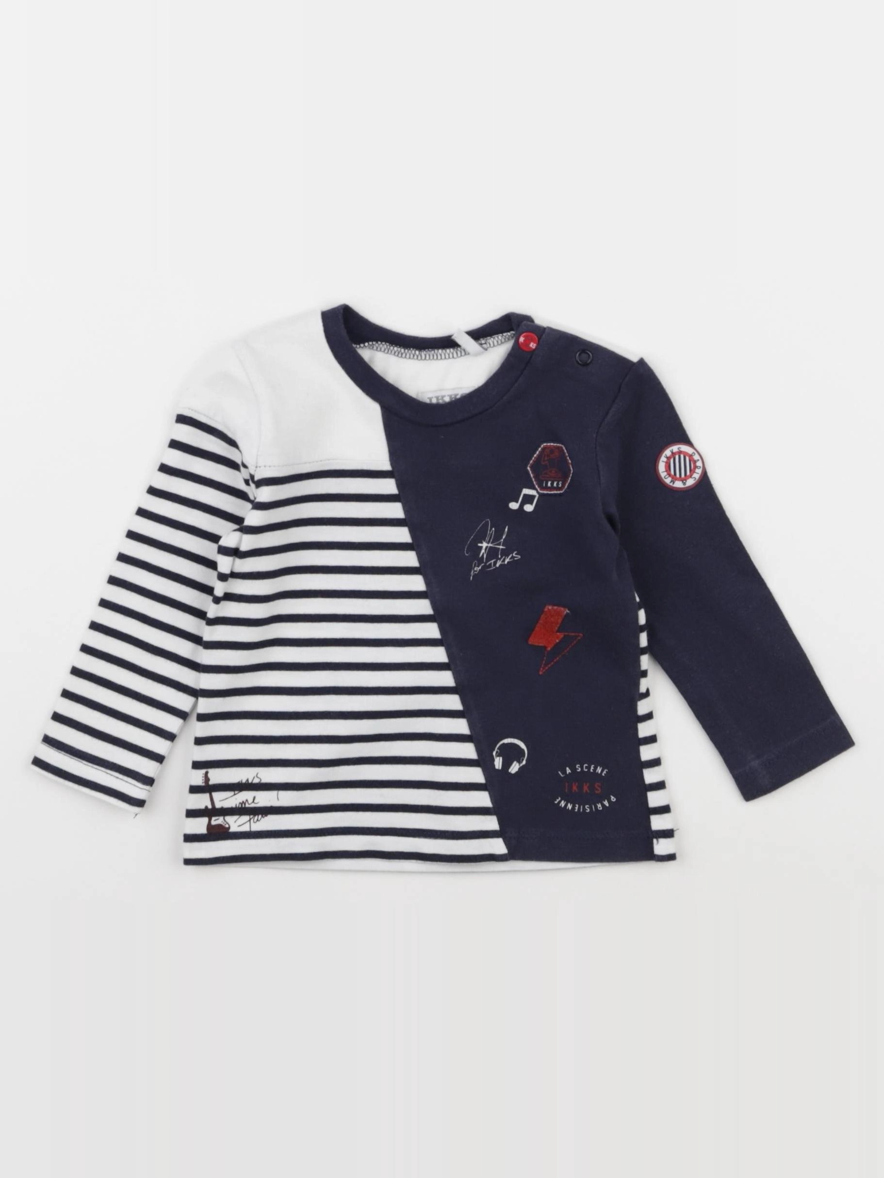 IKKS - tee-shirt blanc, bleu - 6 mois