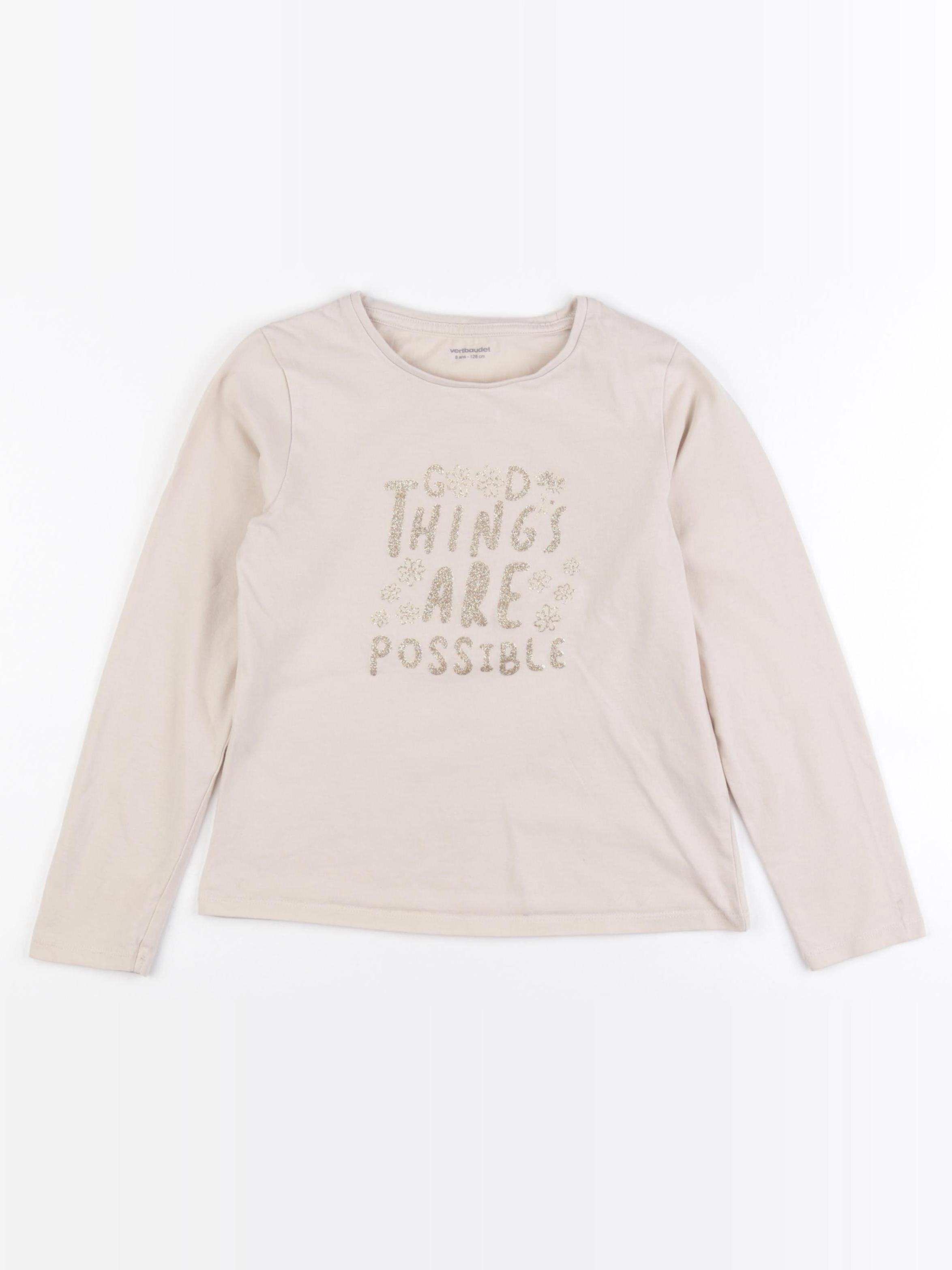 Vertbaudet - tee-shirt beige - 8 ans