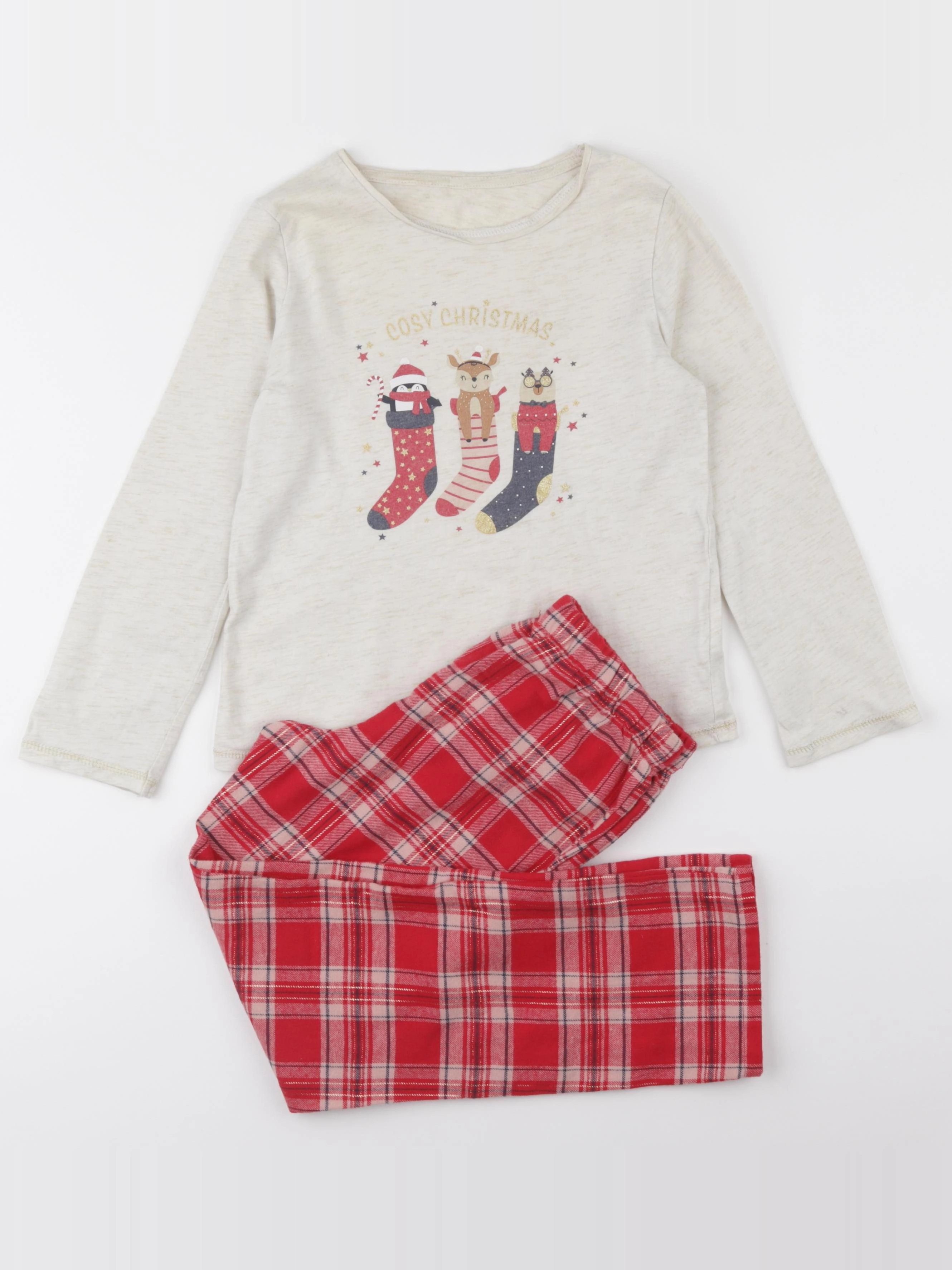 Vertbaudet - pyjama coton beige, rouge - 8 ans