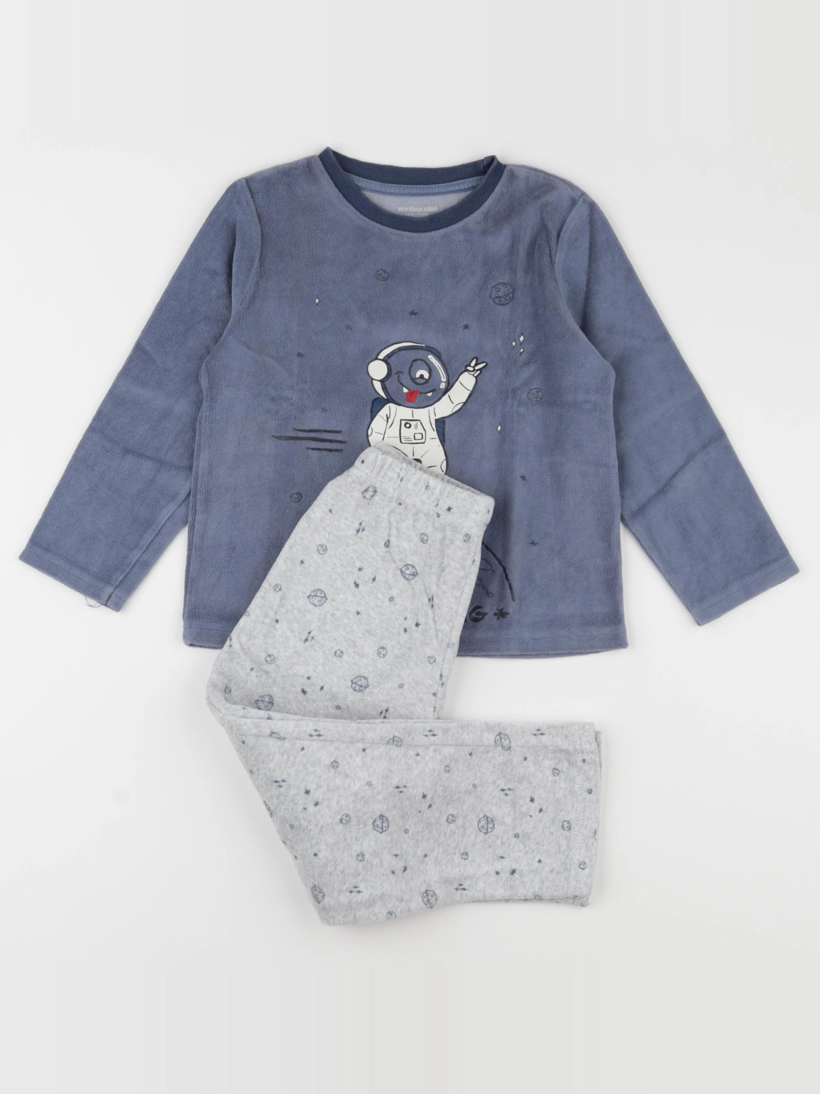 Vertbaudet - pyjama velours bleu, gris - 5 ans