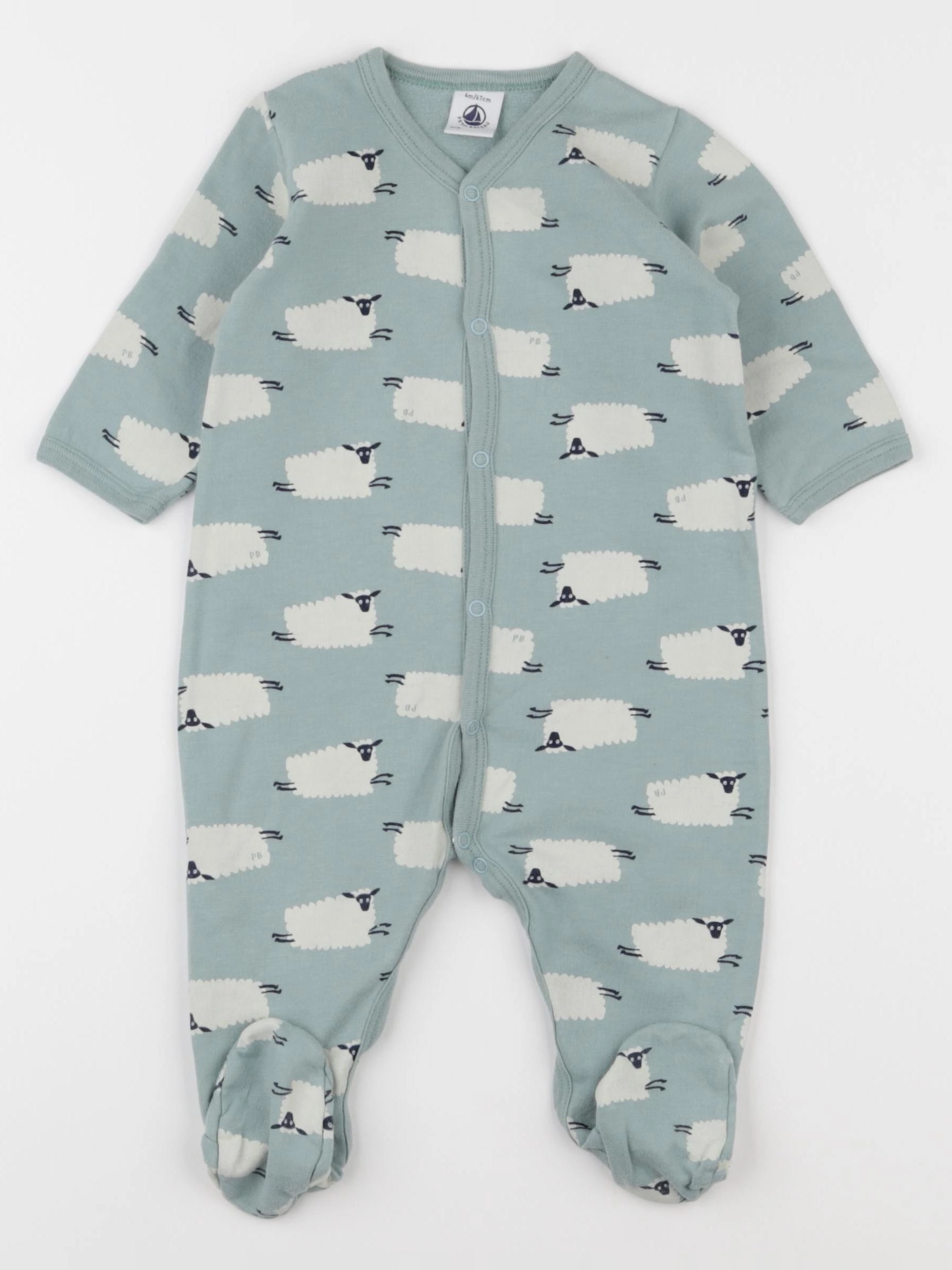 Petit Bateau - pyjama coton vert - 6 mois