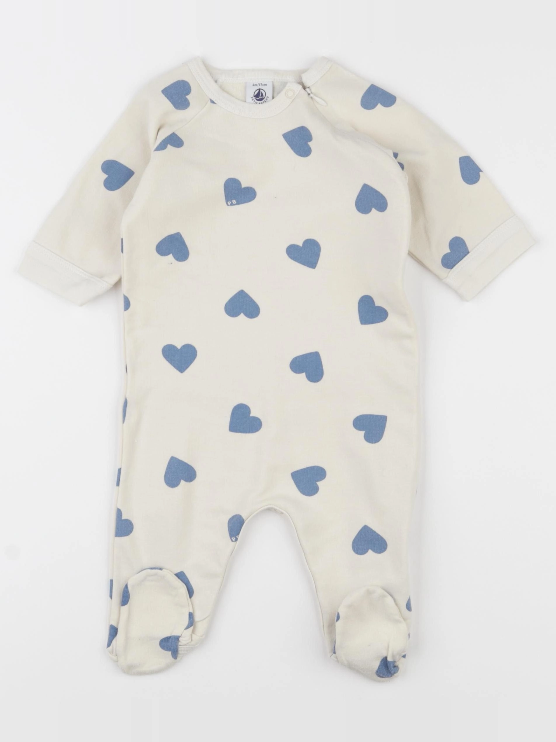 Petit Bateau - pyjama coton blanc, bleu - 6 mois