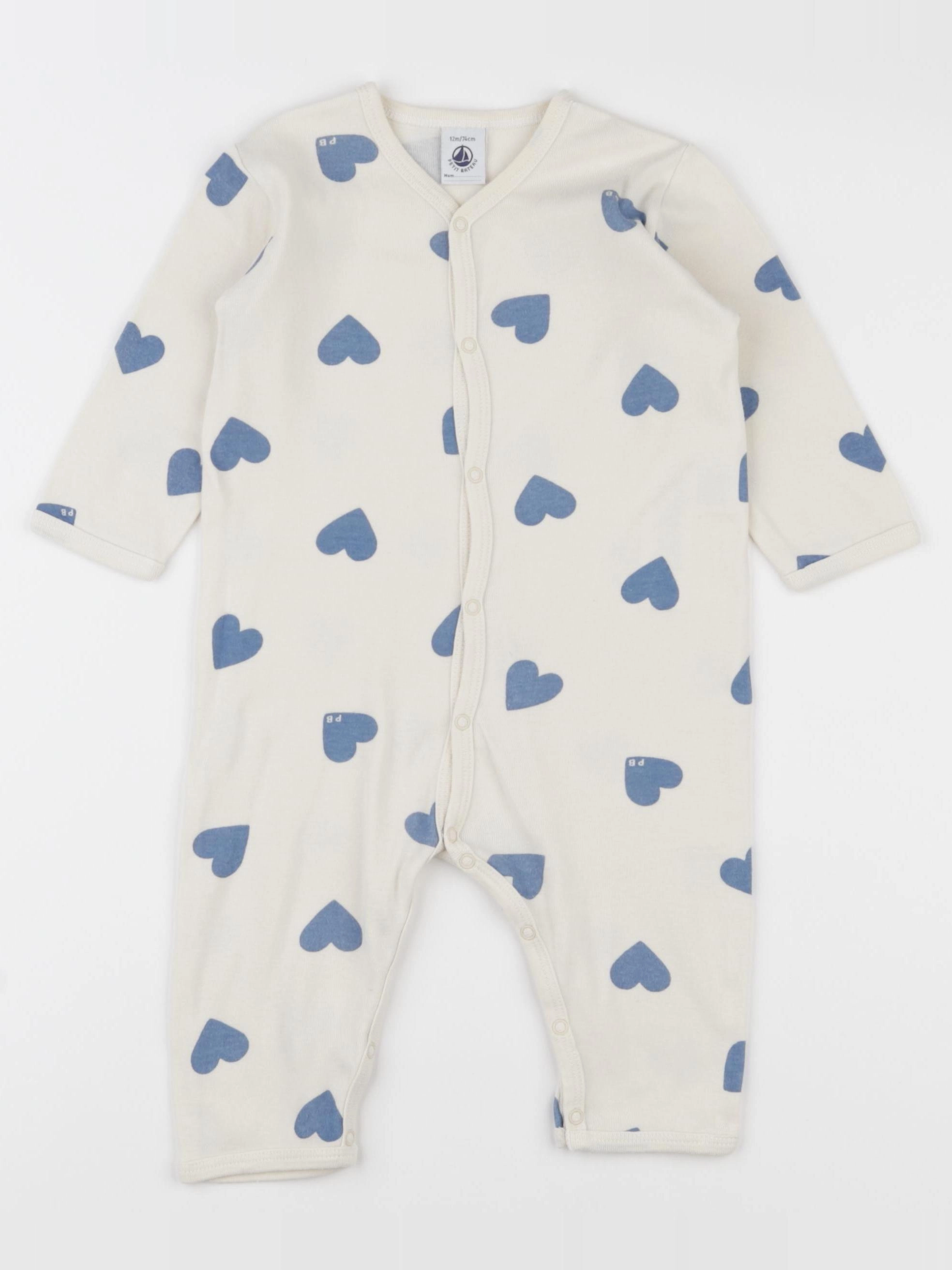 Petit Bateau - pyjama coton blanc, bleu - 12 mois