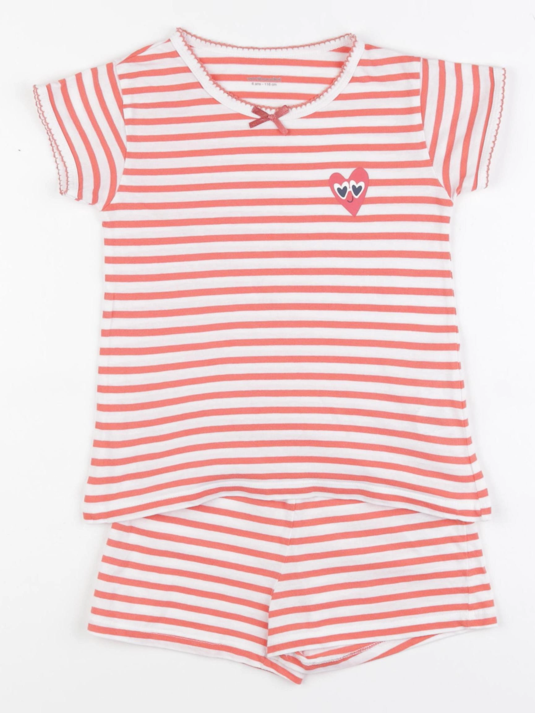 Vertbaudet - pyjama coton blanc, rose - 6 ans