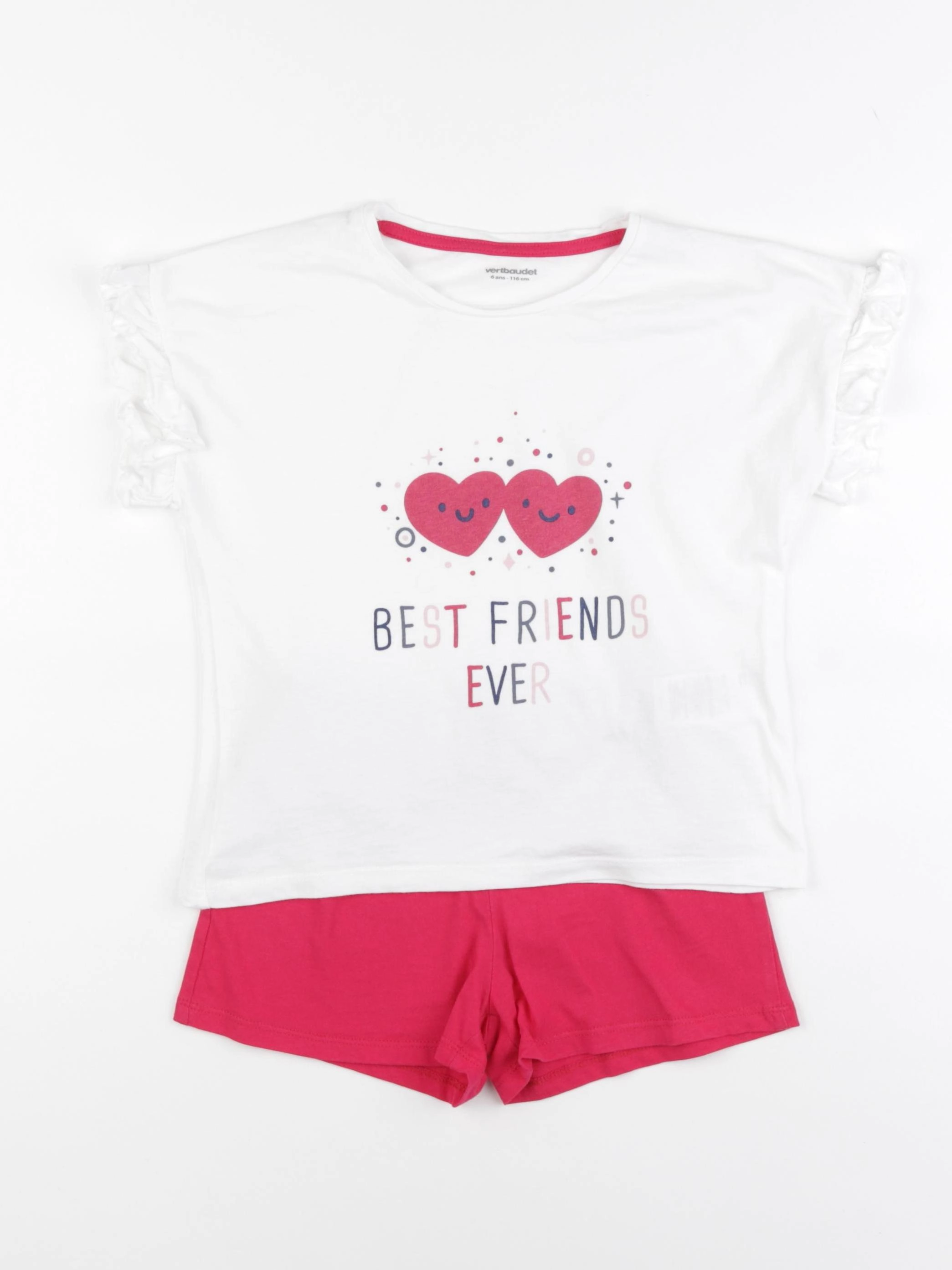 Vertbaudet - pyjama coton blanc, rose - 6 ans