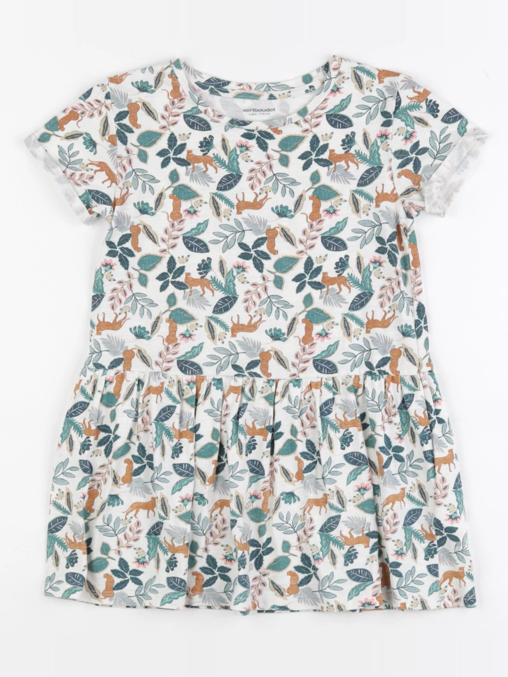 Vertbaudet - robe vert, beige - 5 ans
