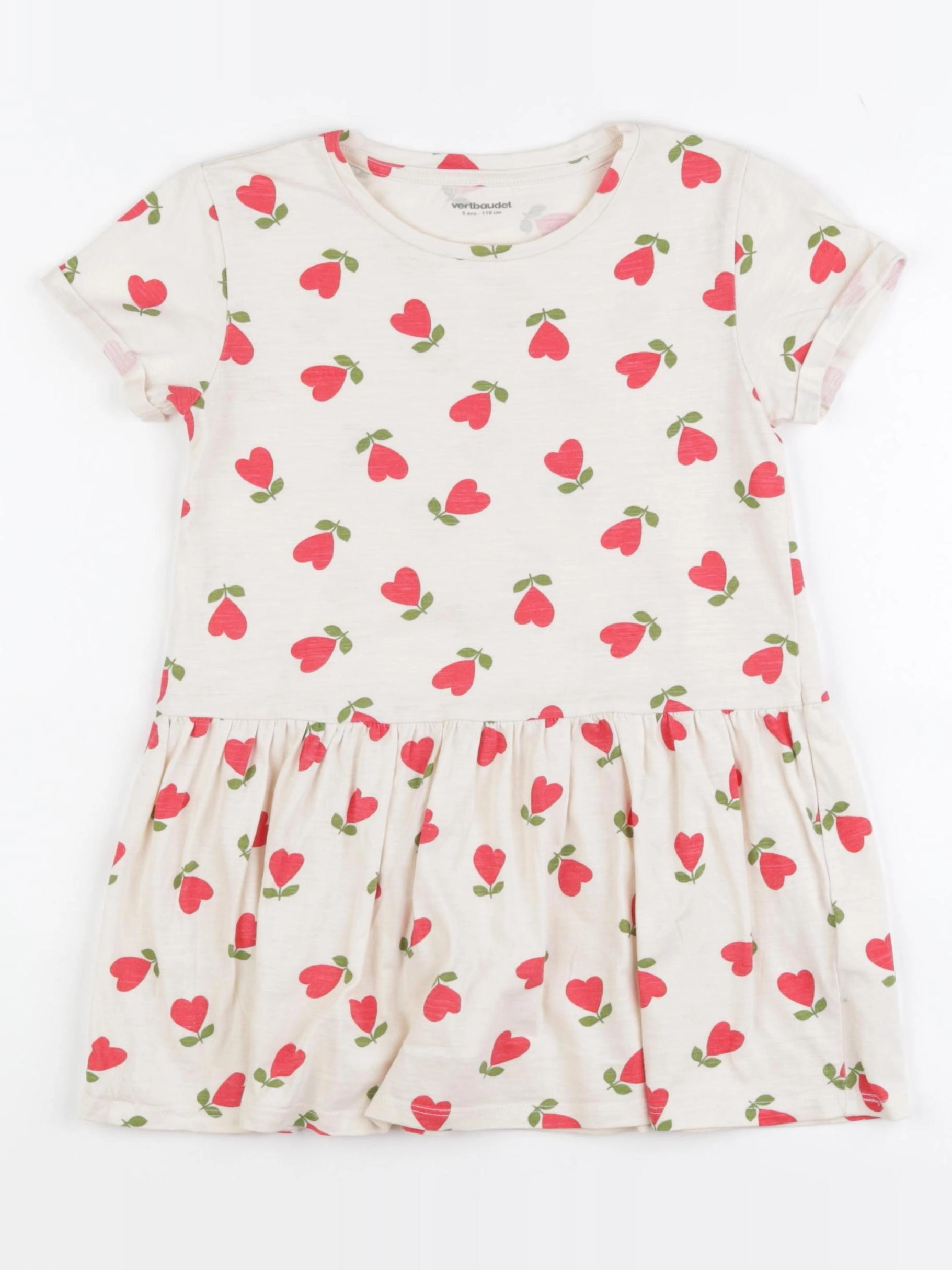 Vertbaudet - robe beige, rouge - 5 ans