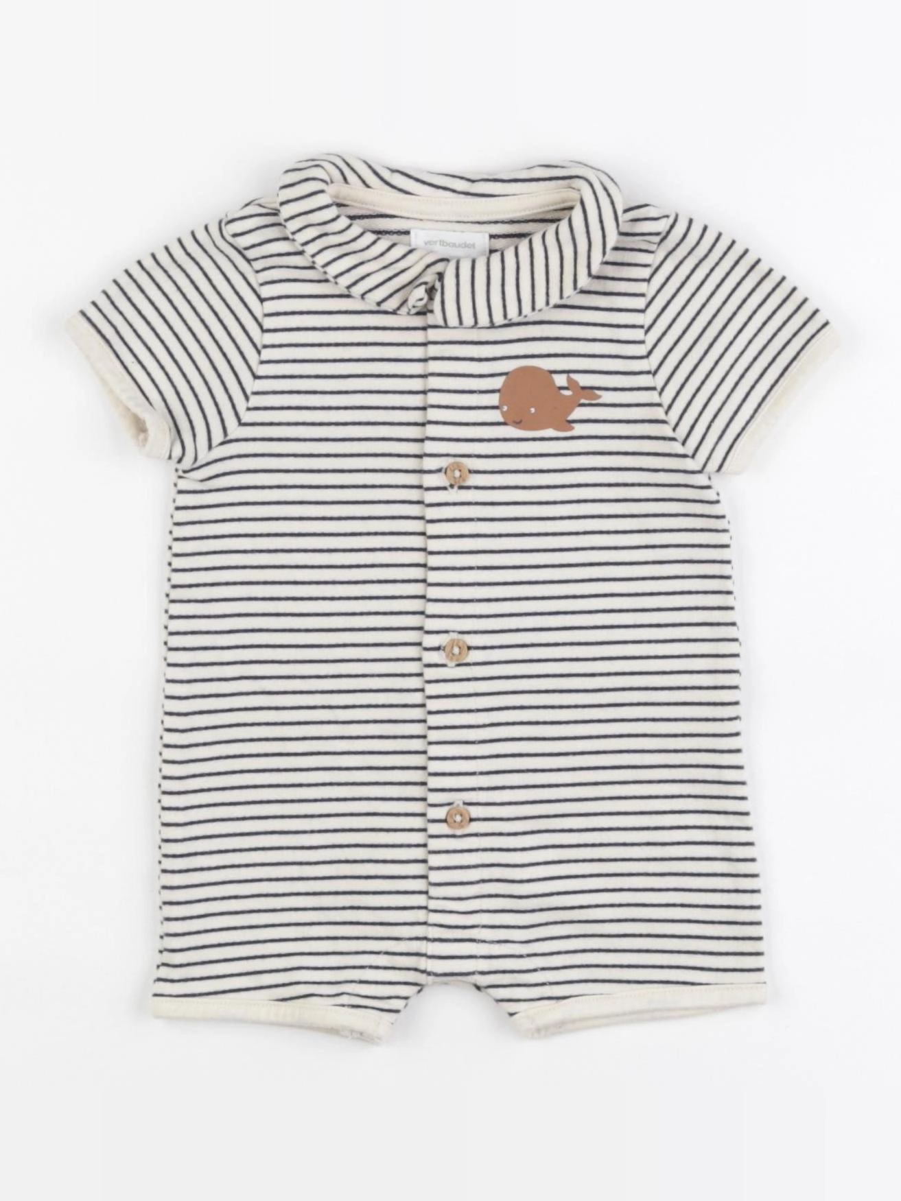 Vertbaudet - pyjama coton beige, bleu - 3 mois