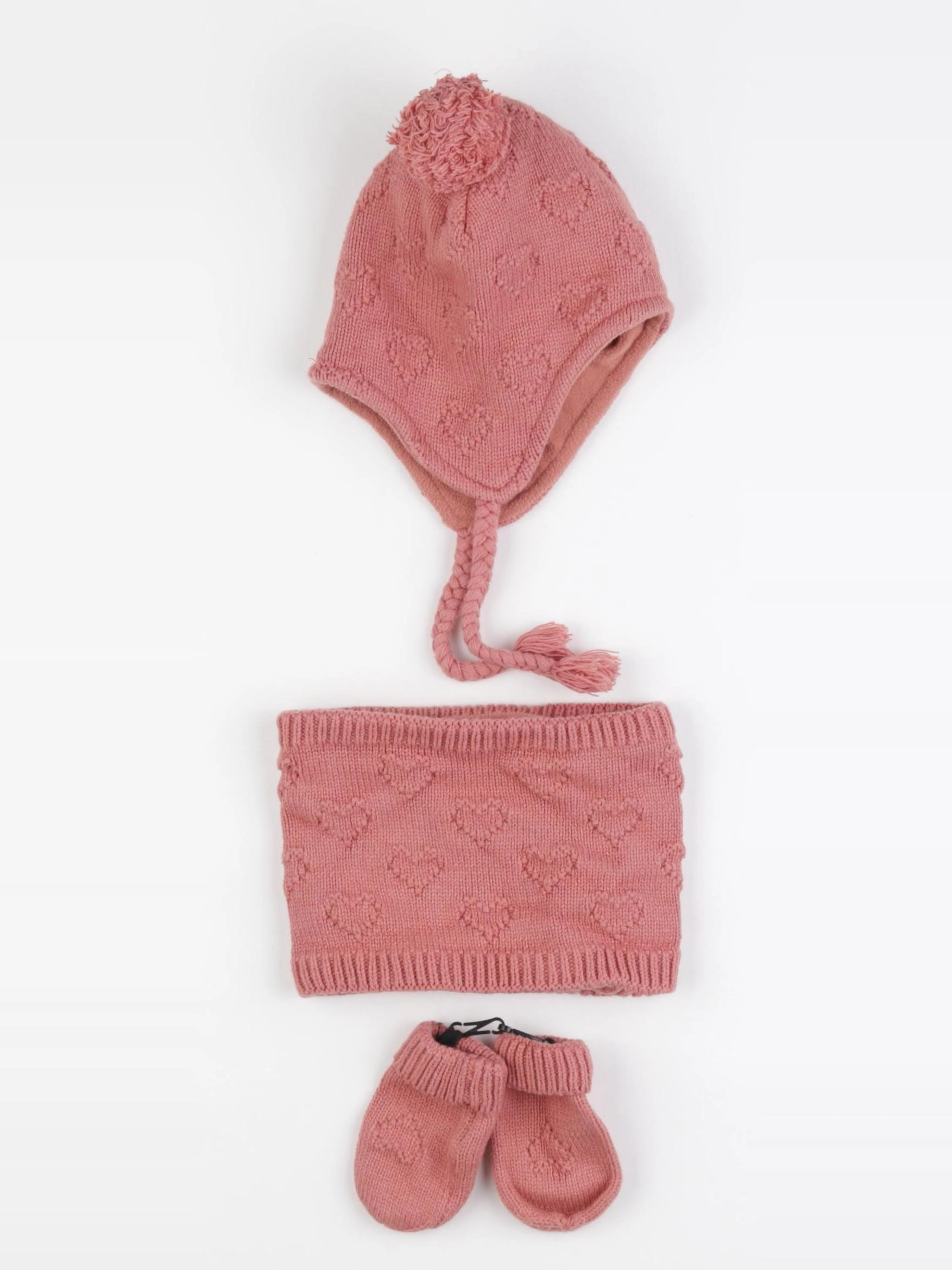 Vertbaudet - ensemble bonnet/moufles/tour de cou rose - 12/18 mois