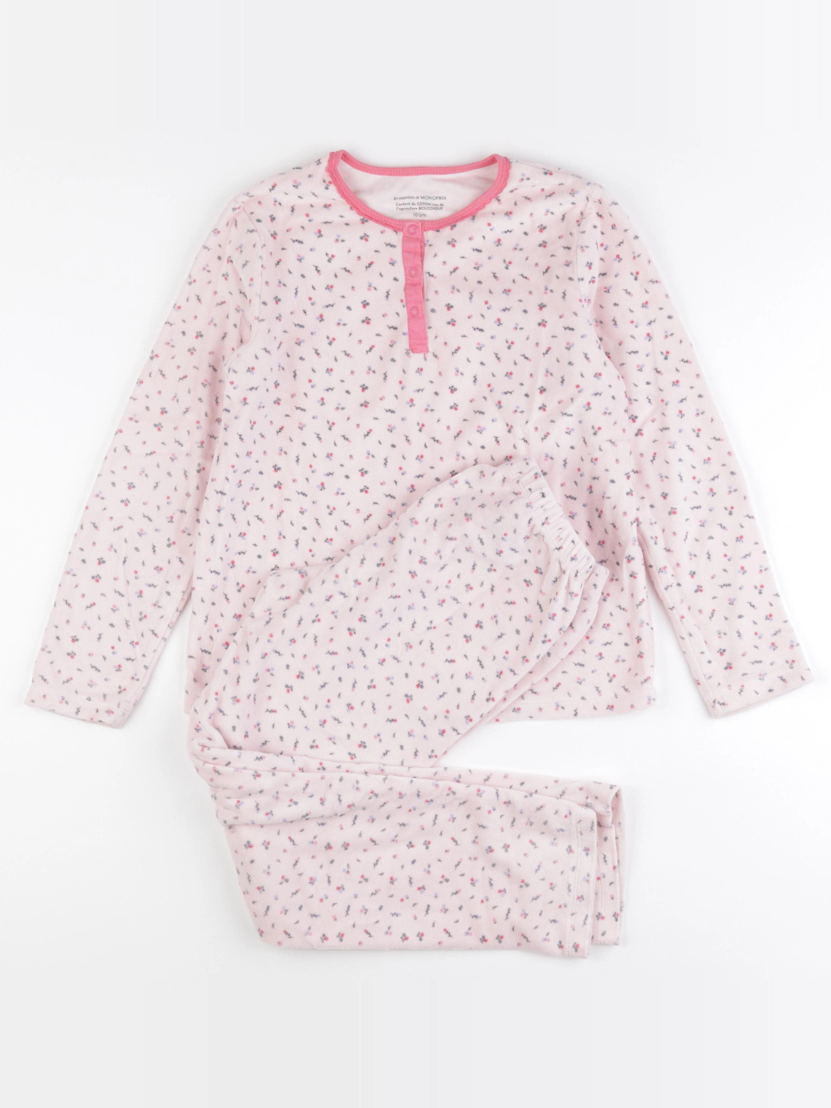 Monoprix - pyjama velours rose - 10 ans